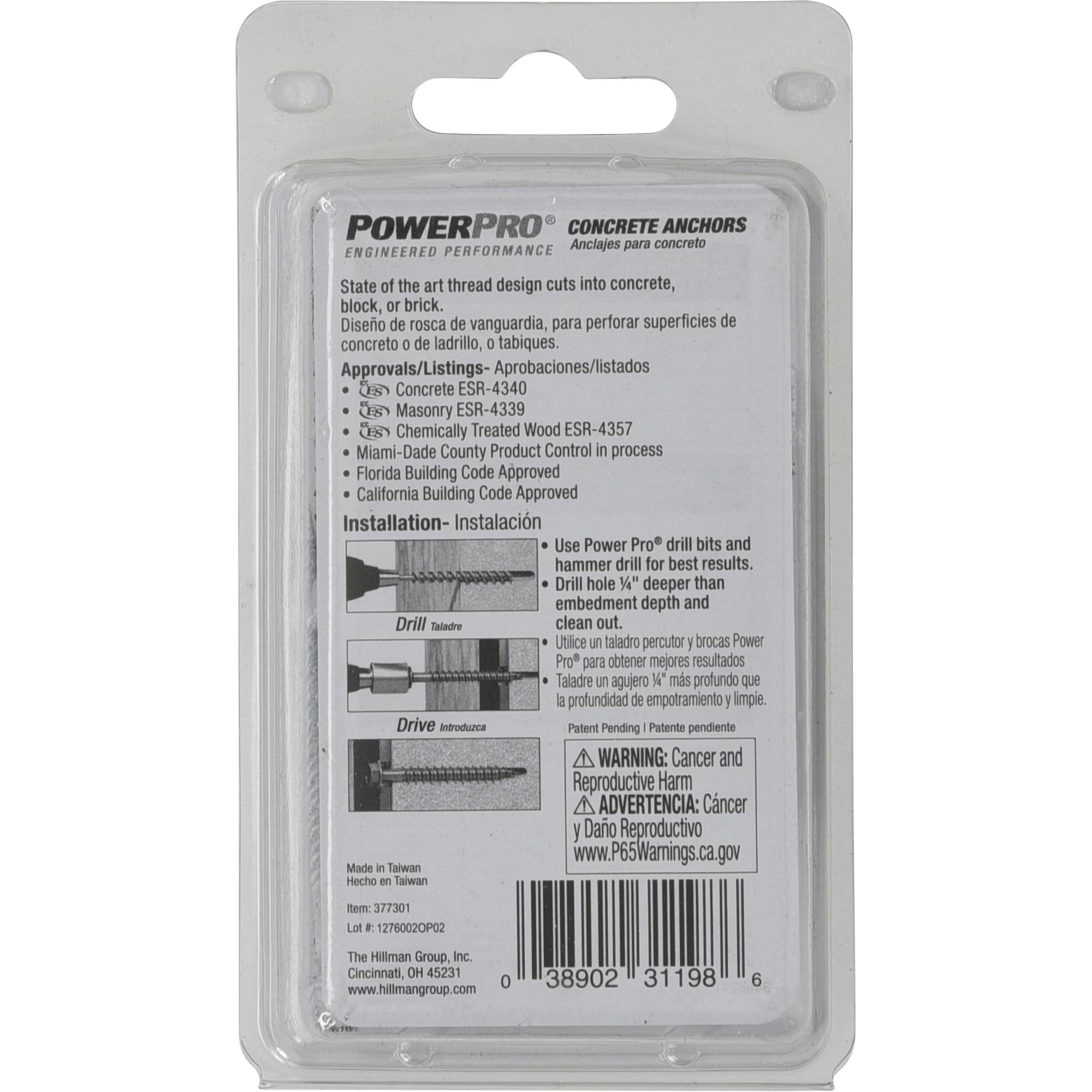 Power Pro White Hex Washer-Head Concrete Screw Anchor (3/16 in. x 2-1/4 in.) - 20 pc