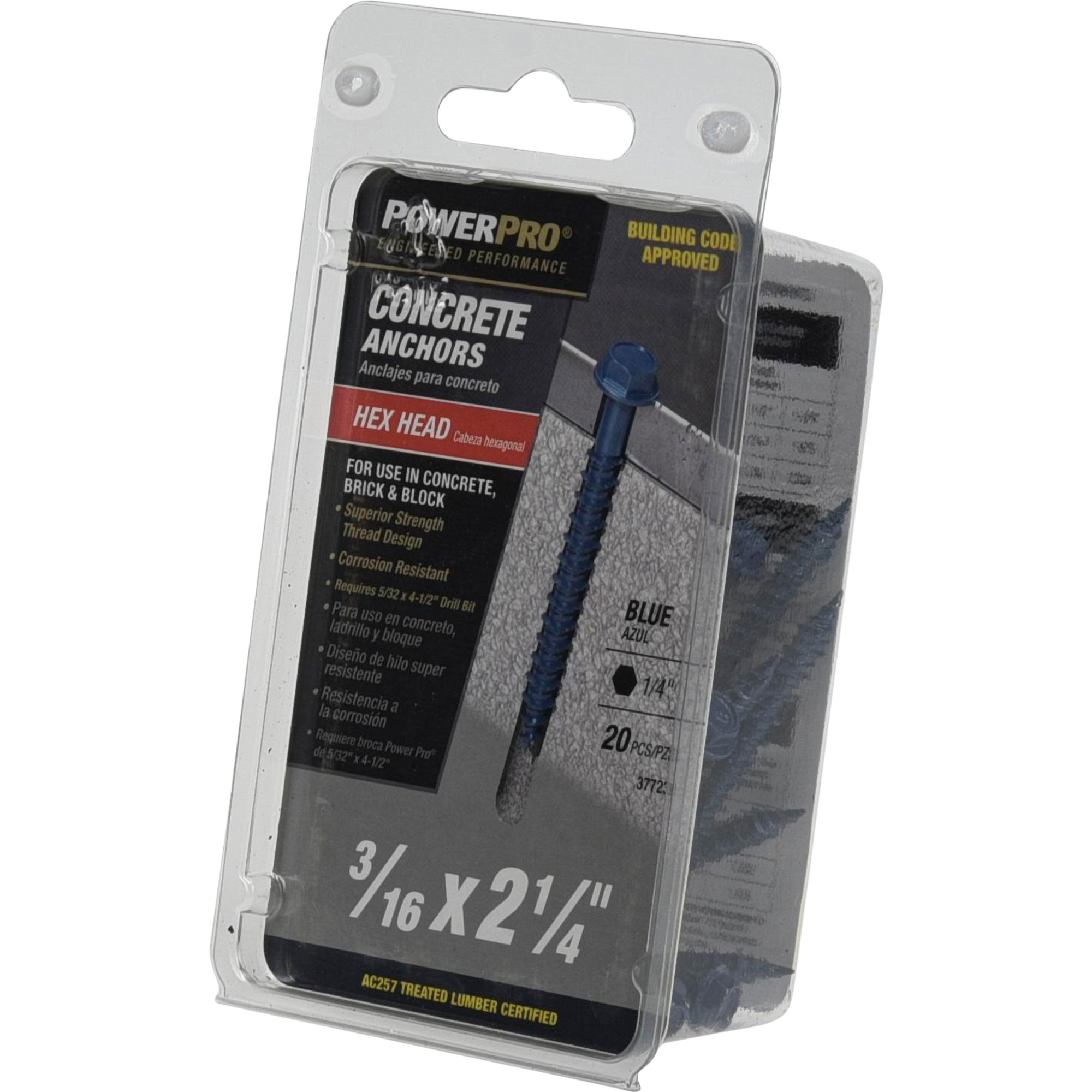 Power Pro Blue Hex Washer-Head Concrete Screw Anchor (3/16 in. x 2-1/4 in.) - 20 pc