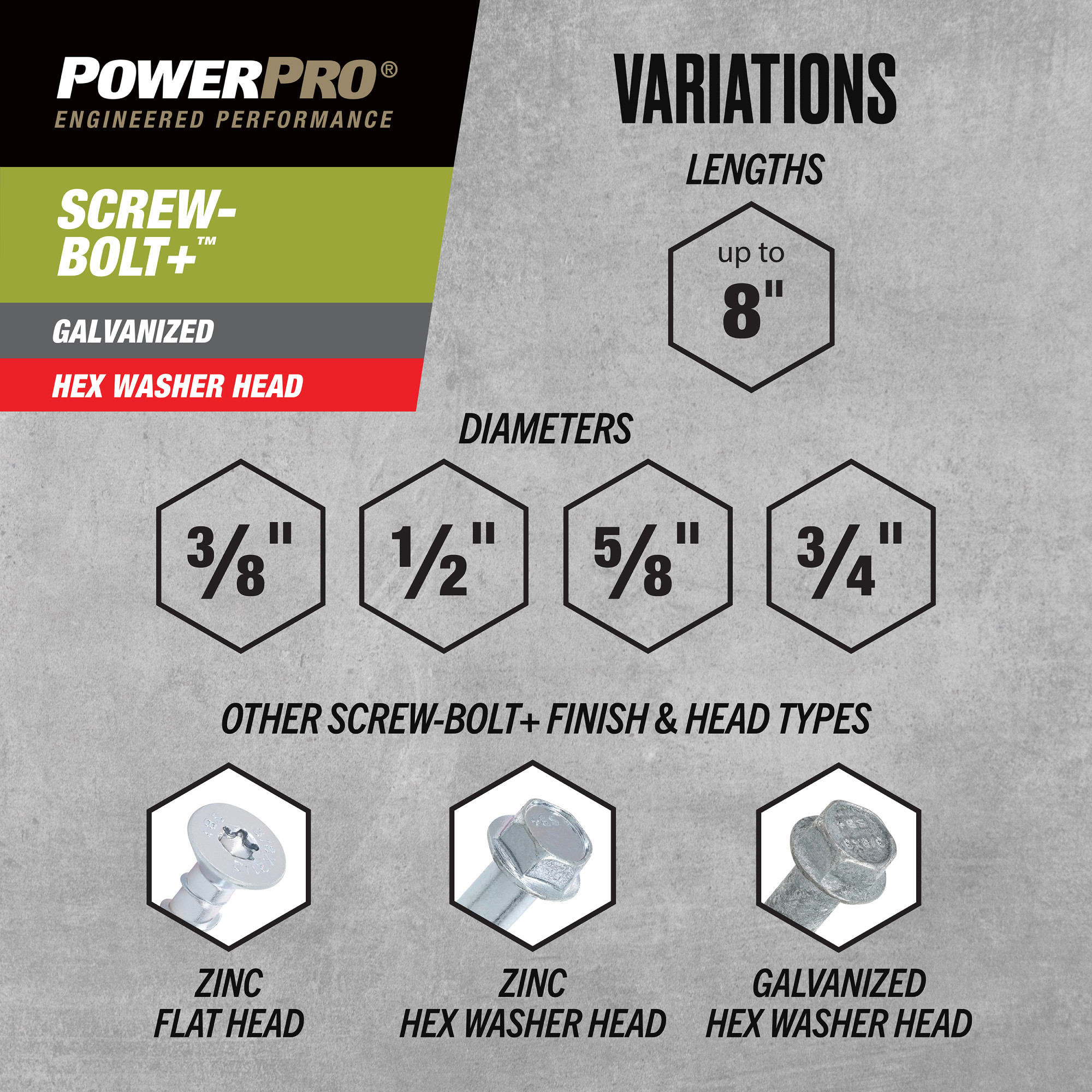 Power Pro Galvanized Hex Washer Head Screw-Bolt+ Anchors (1/2 in. x 6 in.) - 25 pc