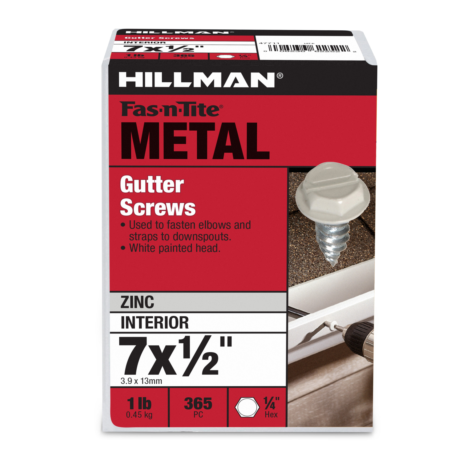 Hillman White Slotted Hex Painted-Head Gutter Assembly Screws (#7 x 1/2 in.) - 1lb Box