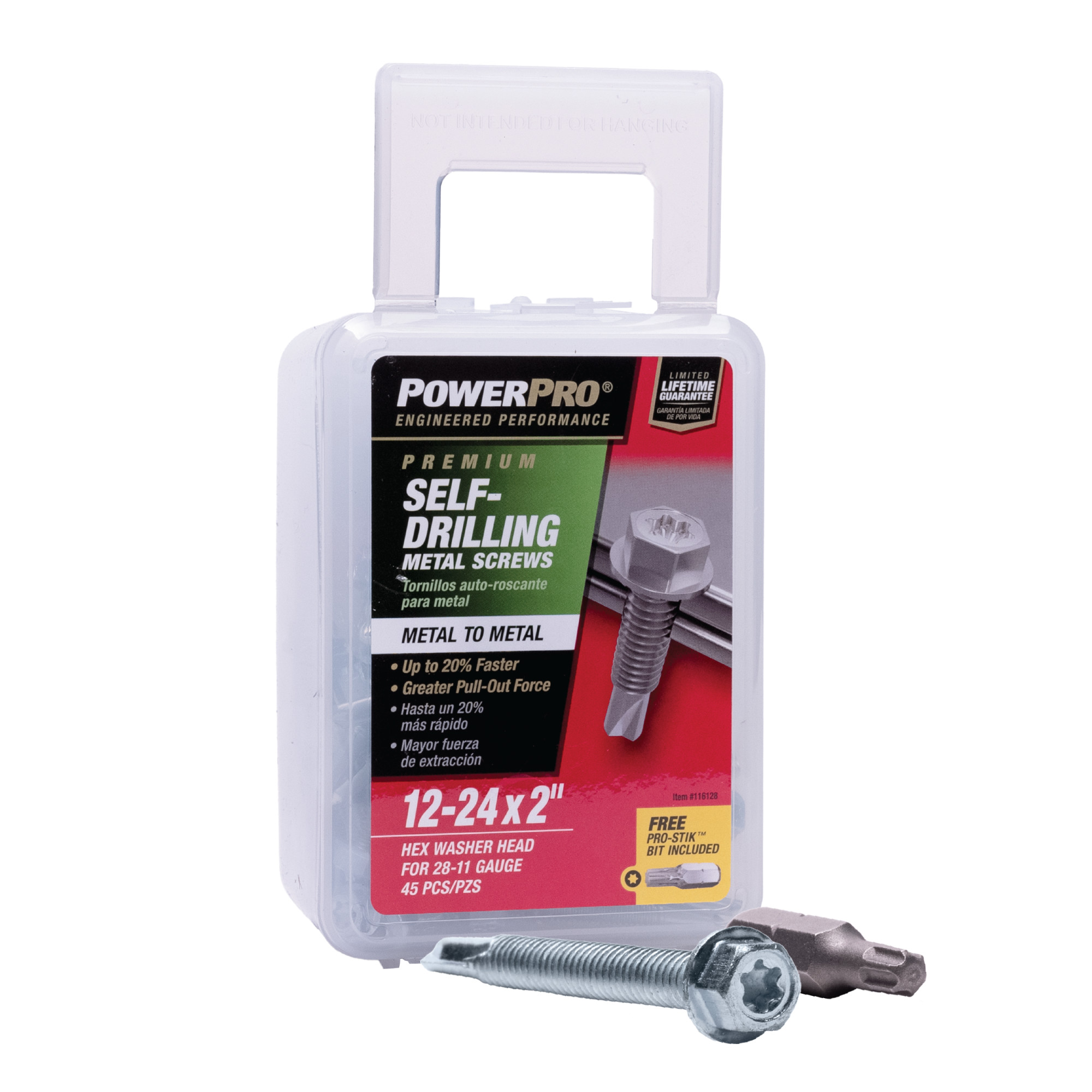 Power Pro Premium Hex Zinc Sheet Metal Self-Drilling Screws (#12-24 x 2 in.) - 45pc