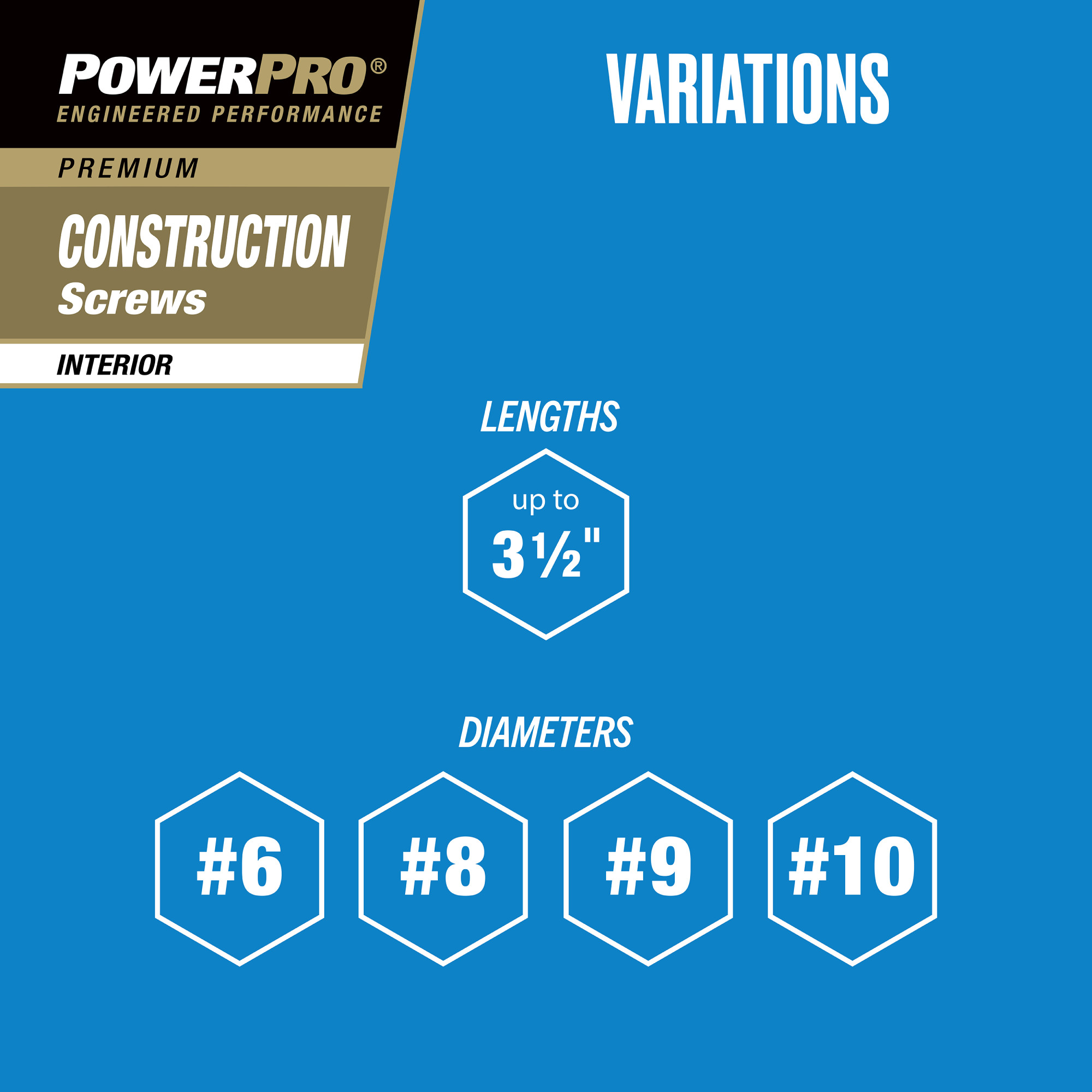 Power Pro Premium Interior Construction Screws (#9 x 2-1/2 in.) - 50 pc