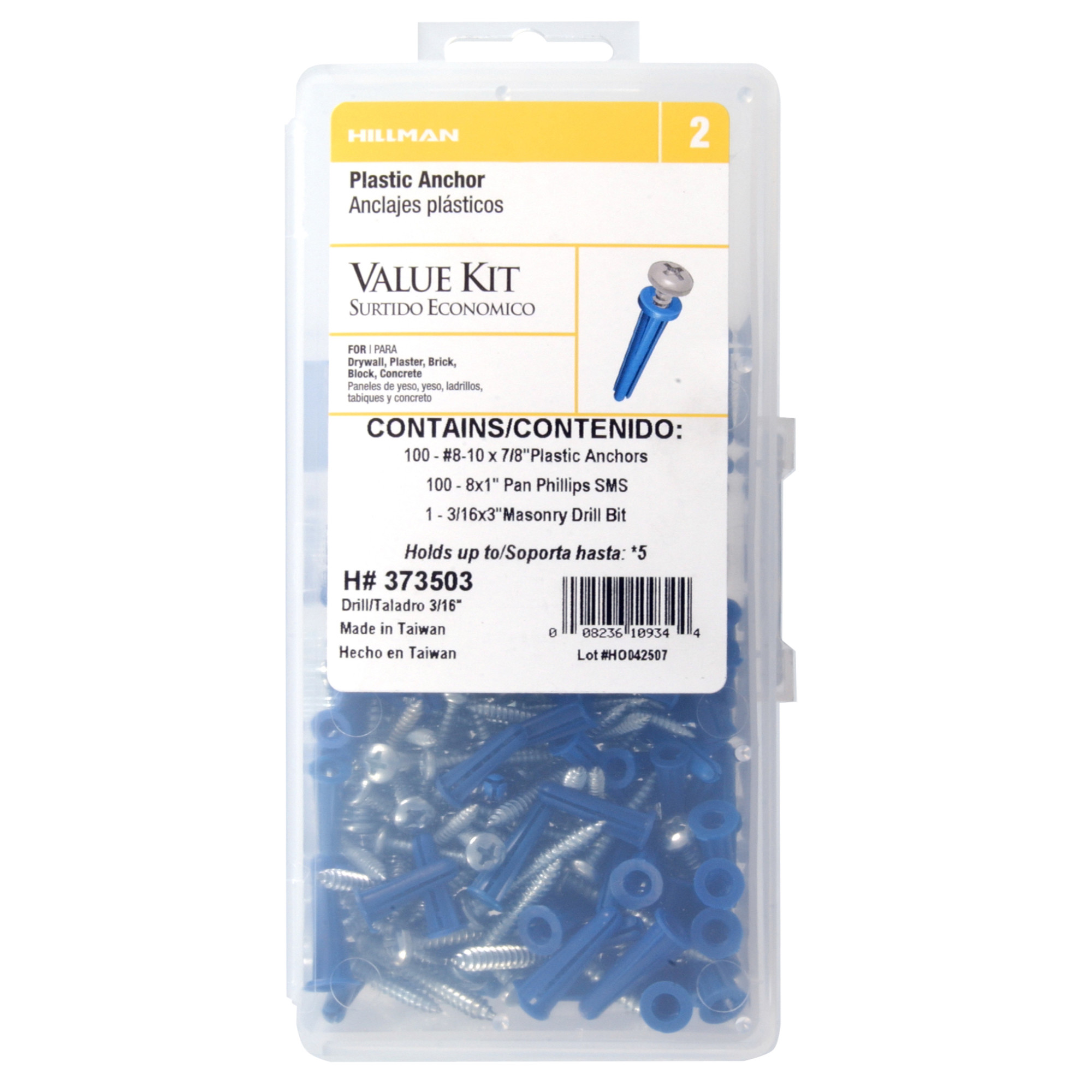 Hillman Blue Conical Plastic Anchor w/ Pan Phillips Screws Kit (#8-10 x 7/8 in.) - 201 pc