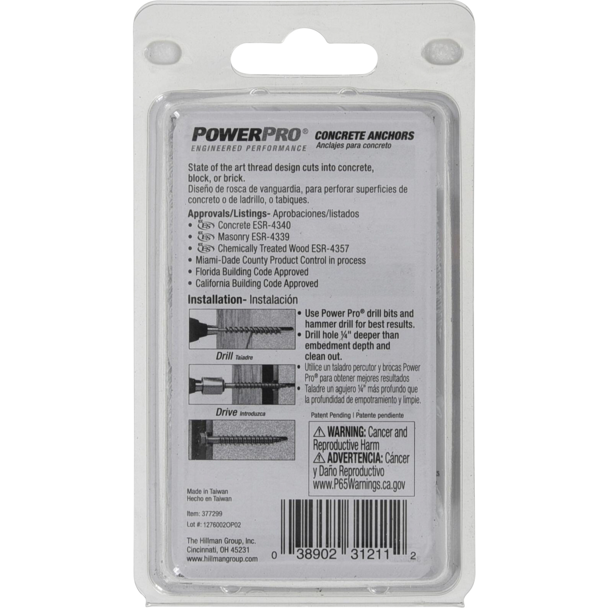 Power Pro White Hex Washer-Head Concrete Screw Anchor (3/16 in. x 1-1/4 in.) - 25 pc