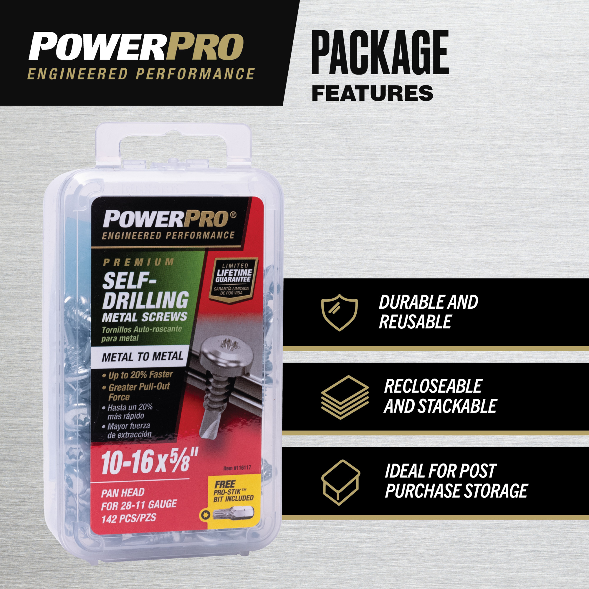 Power Pro Premium Zinc Sheet Metal Self-Drilling Screws (#10-32 x 5/8 in.) - 142 pc