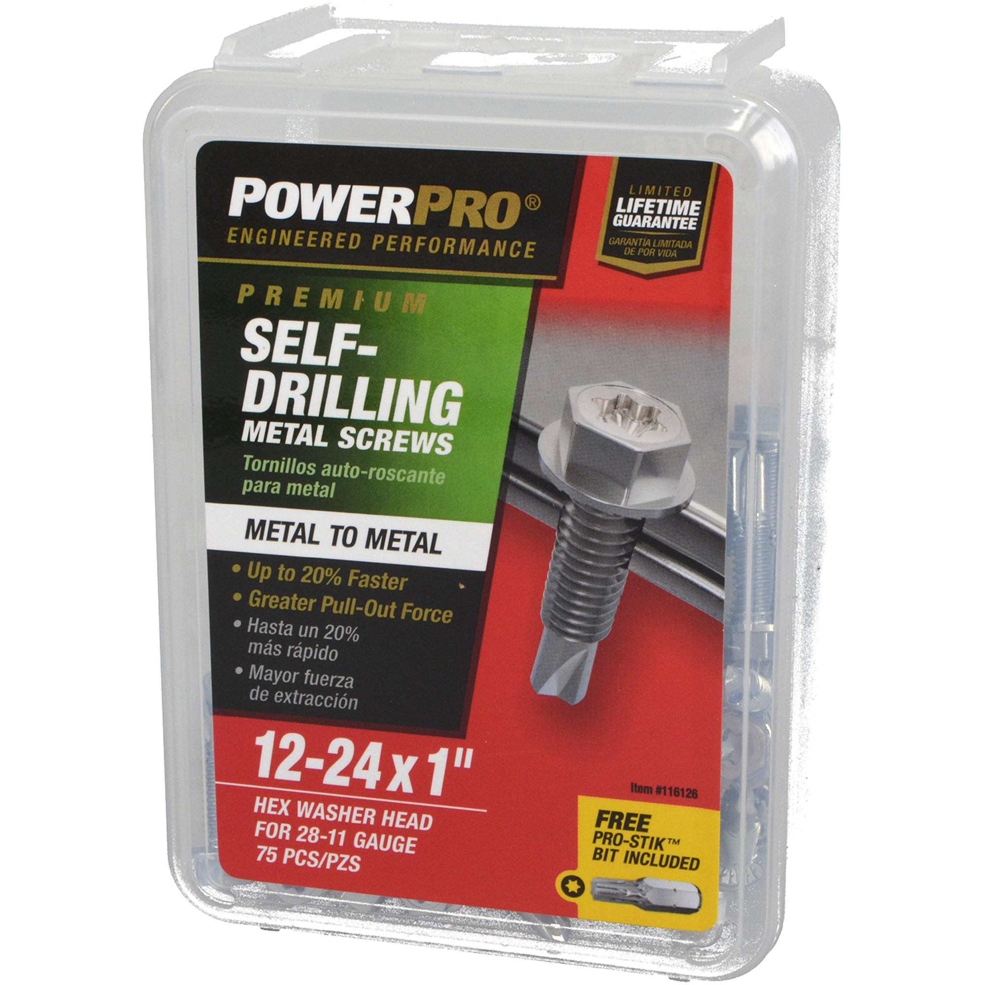 Power Pro Premium Hex Zinc Sheet Metal Self-Drilling Screws (#12-24 x 1 in.) - 75pc