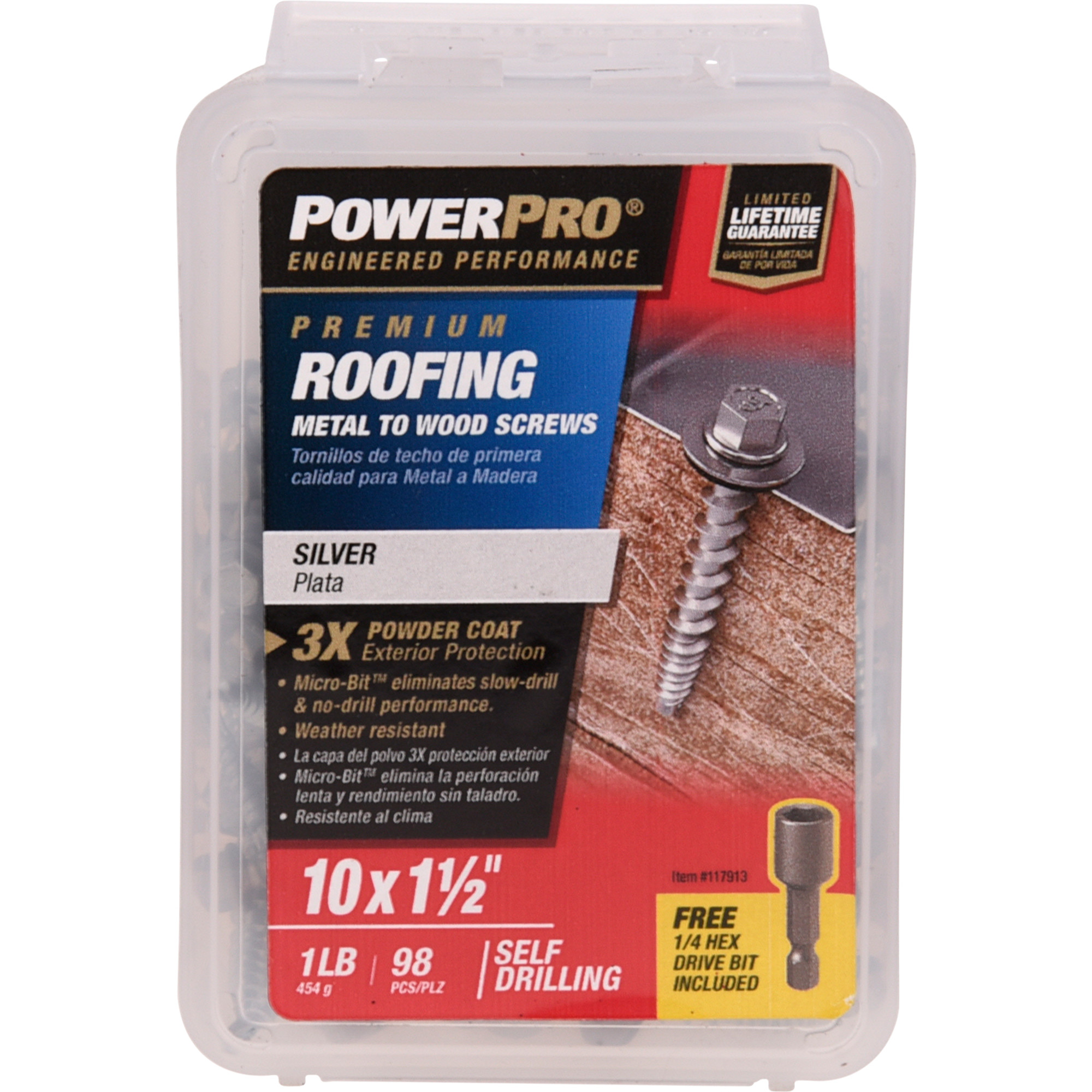 Power Pro Silver Self Drilling Metal-to-Wood Roofing Screws (#10 x 1-1/2 in.)-98 pc