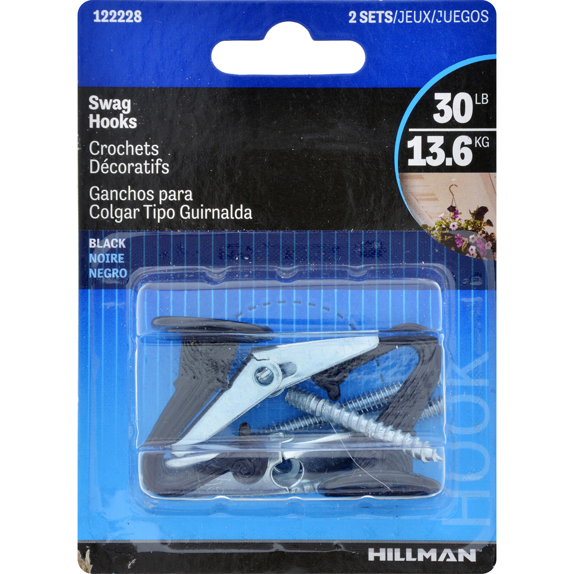 Hillman Swag Hooks Black 30lb 2 Pack