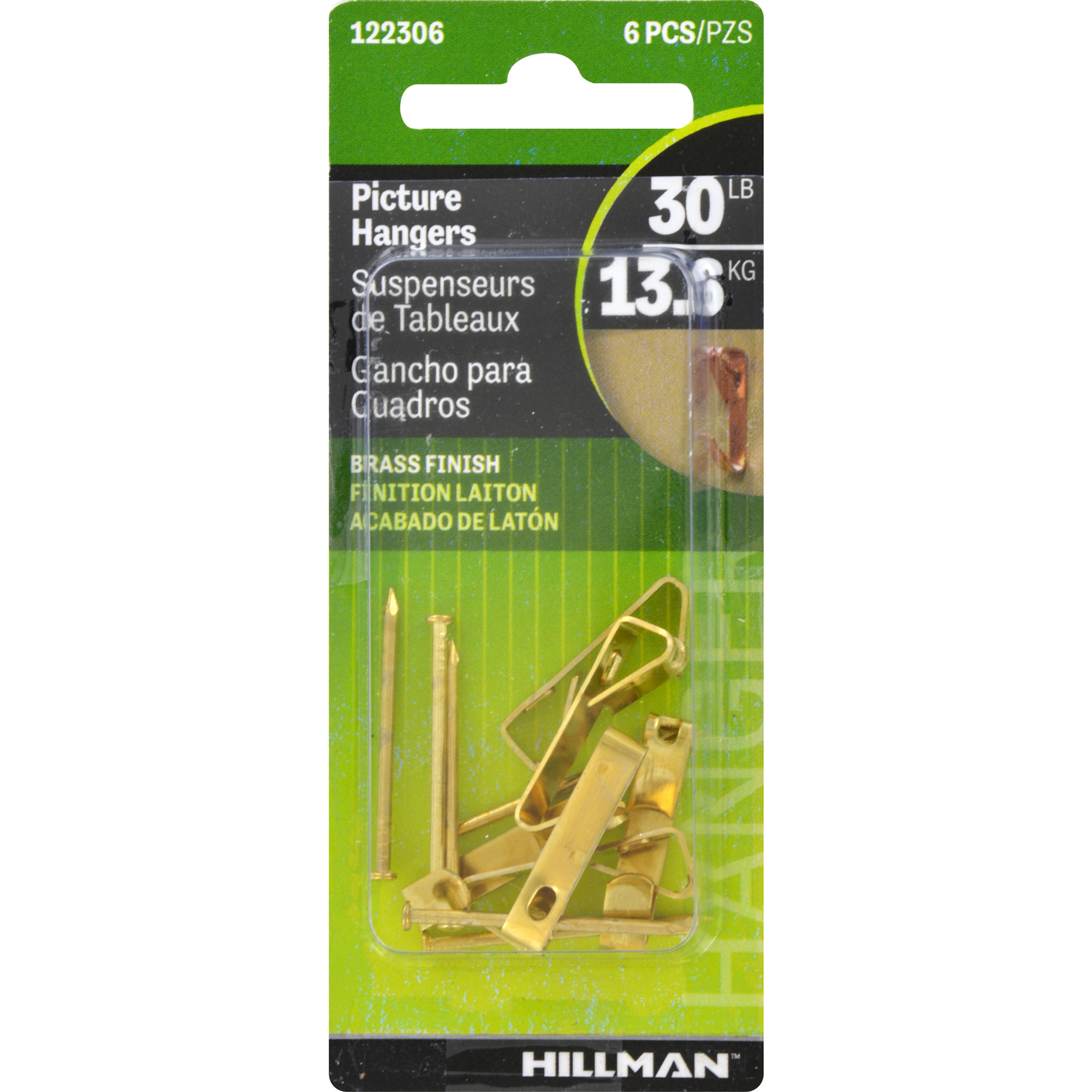 Hillman Conventional Picture Hangers Brass 30lb 6 Pack