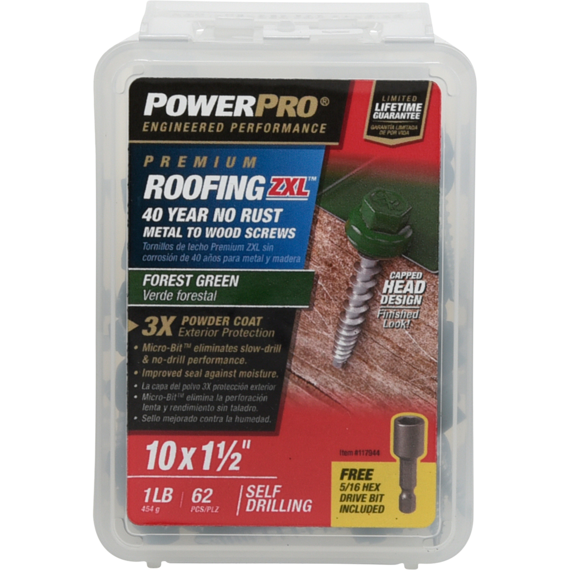 Power Pro Green Self Drilling Metal-to-Wood Roofing Screws (#10 x 1-1/2 in.)-62 pc