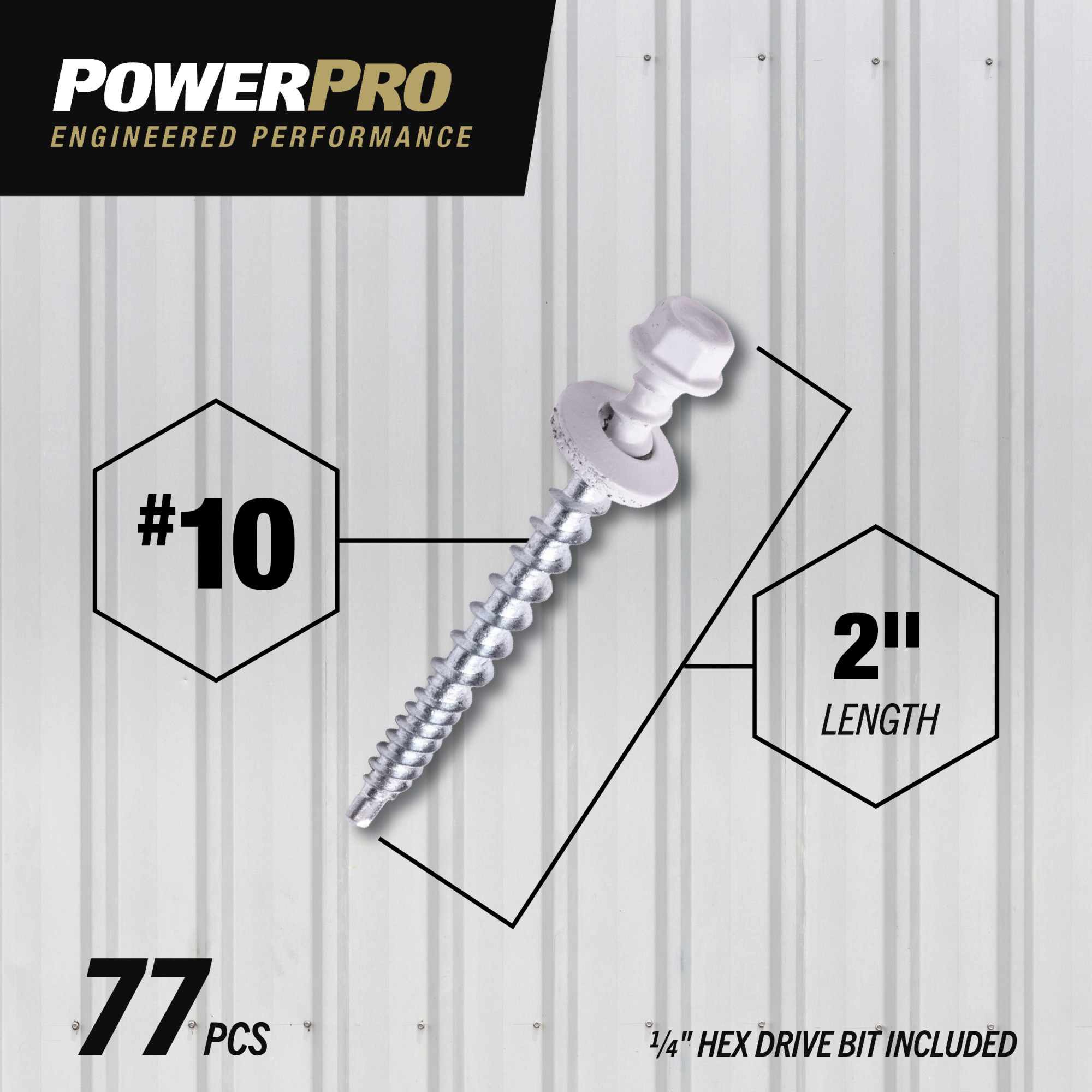 Power Pro White Self Drilling Metal-to-Wood Roofing Screws (#10 x 2 in.) - 77 pc
