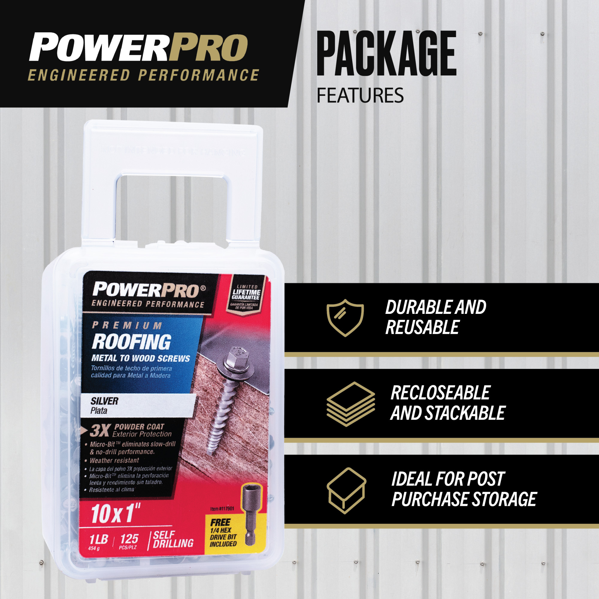 Power Pro Silver Self Drilling Metal-to-Wood Roofing Screws (#10 x 1 in.) - 125 pc