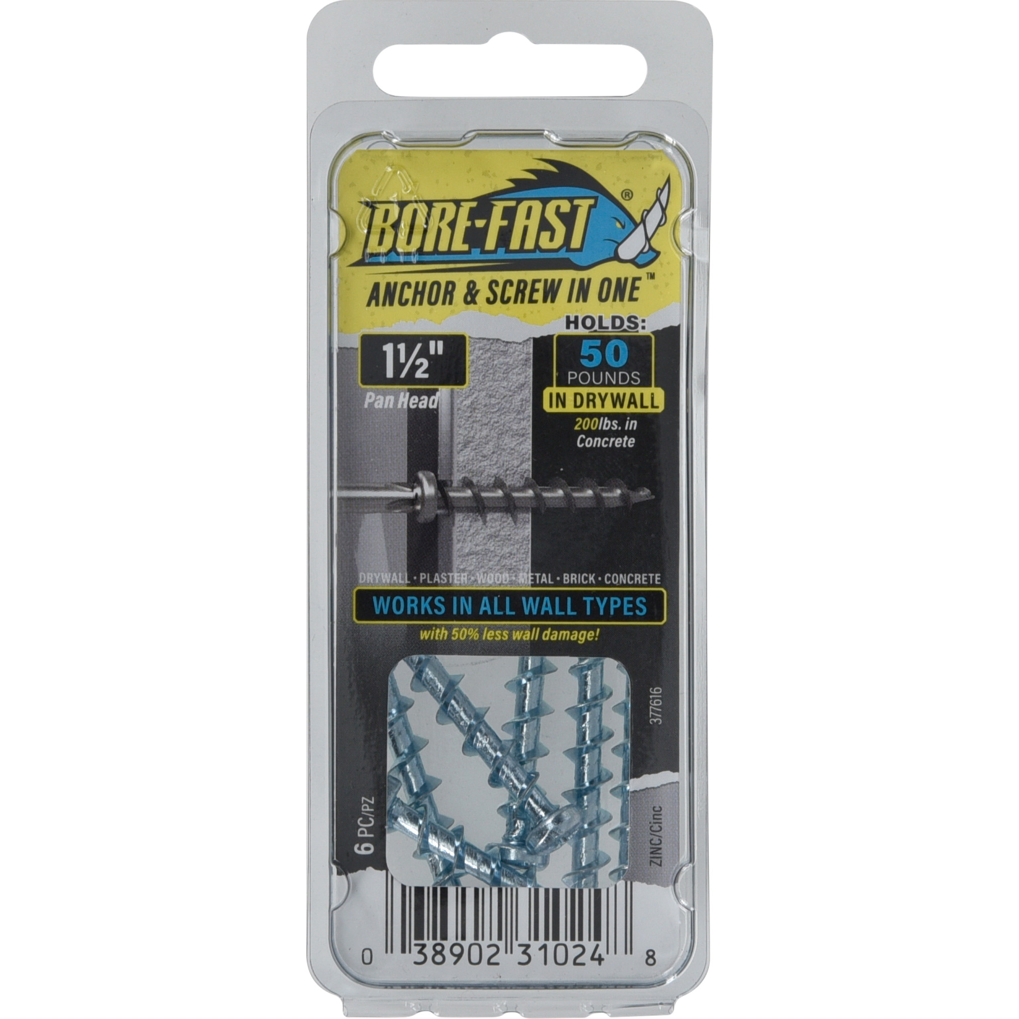 Hillman Borefast Zinc Phillips Pan-Head Screw Anchor (1-1/2 in.) - 6 pc