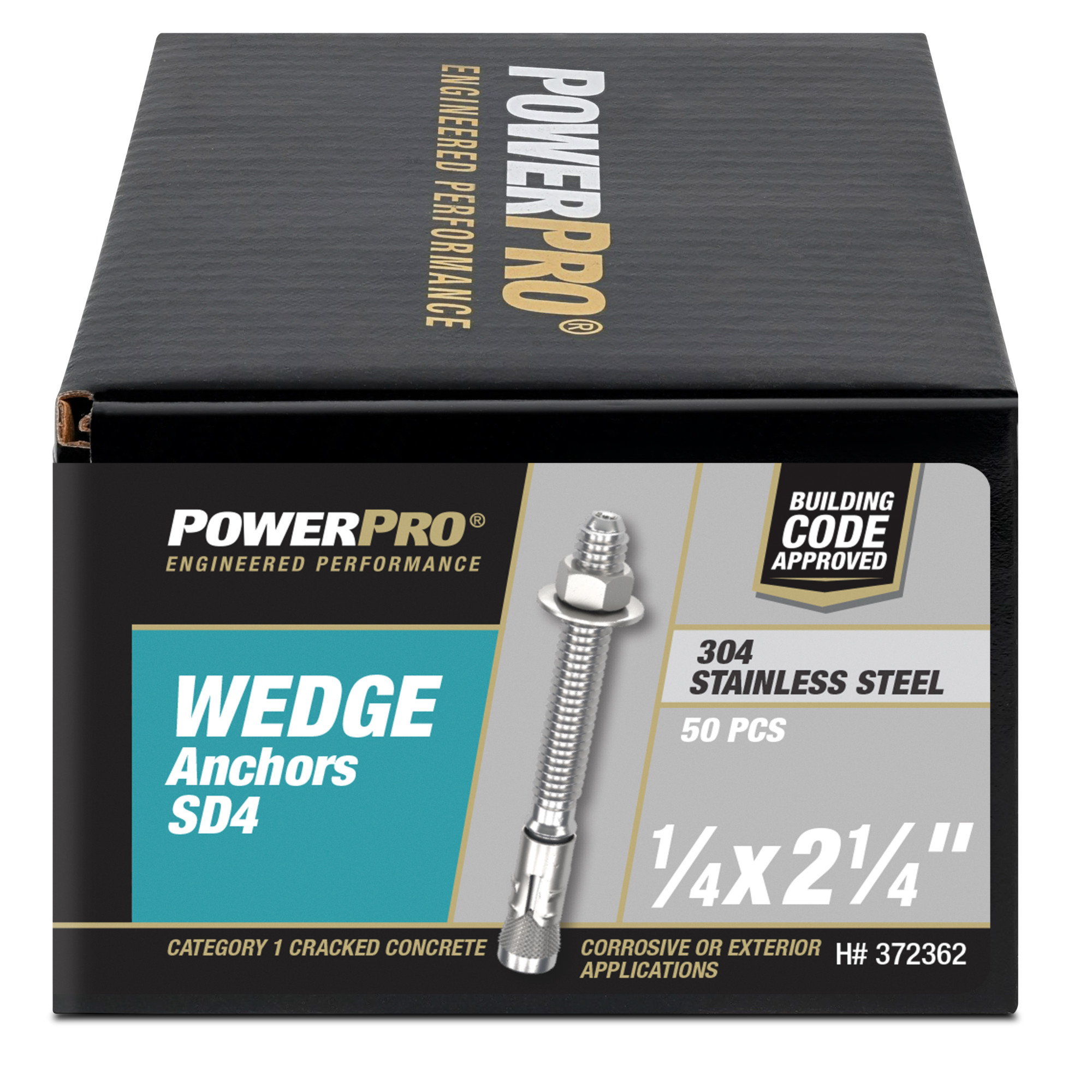 Power Pro SD4 304 Stainless Steel Wedge Anchors (1/4 in. x 2-1/4 in.) - 50 pc