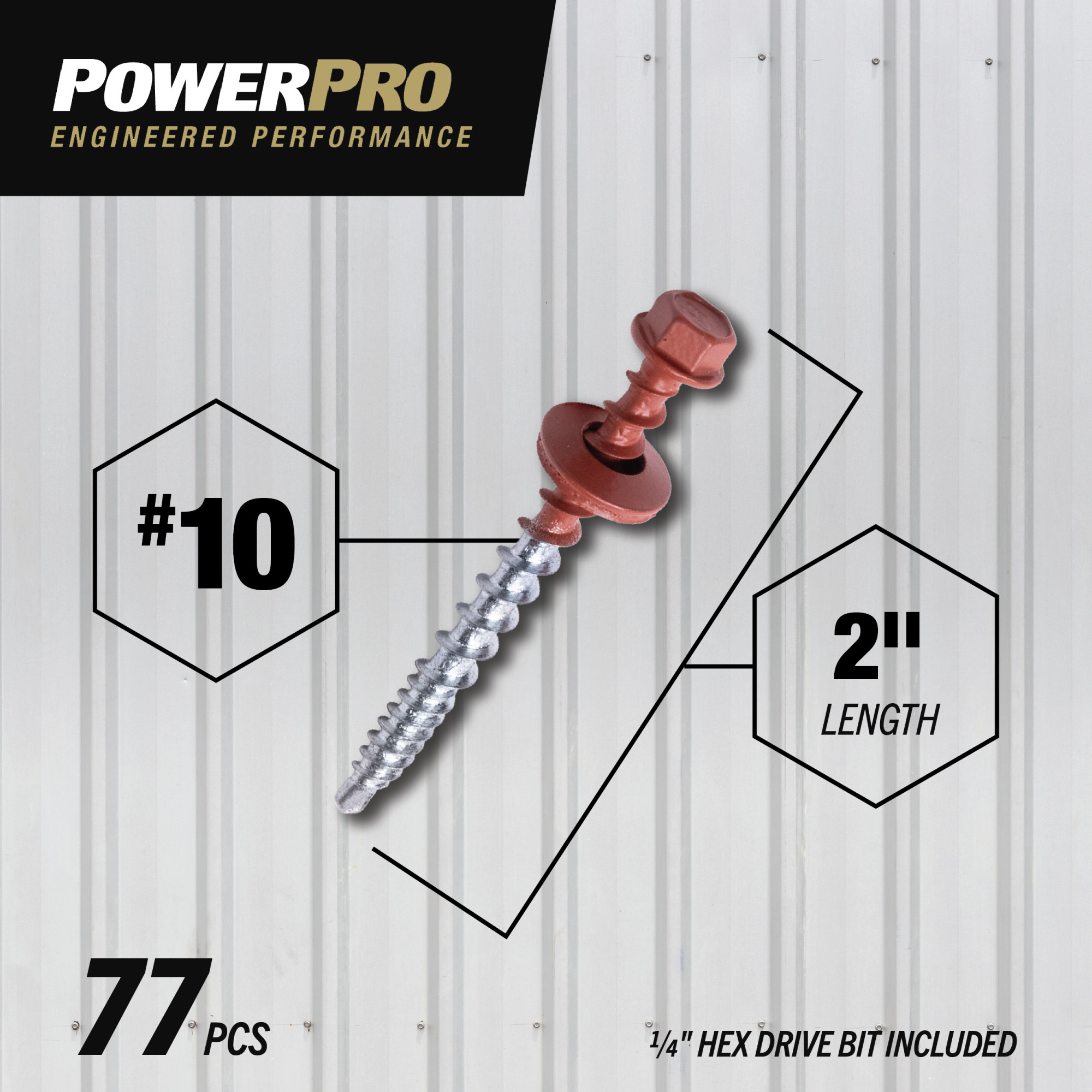 Power Pro Red Self Drilling Metal-to-Wood Roofing Screws (#10 x 2 in.) - 77 pc