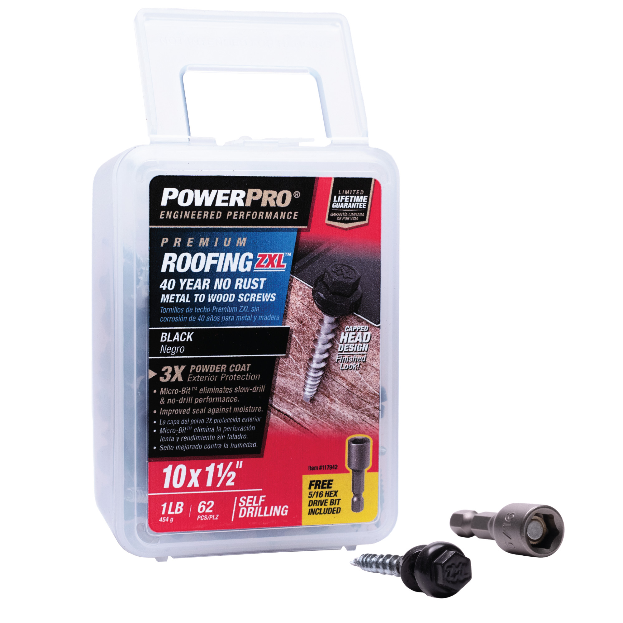 Power Pro Black Self Drilling Metal-to-Wood Roofing Screws (#10 x 1-1/2 in.)-62 pc