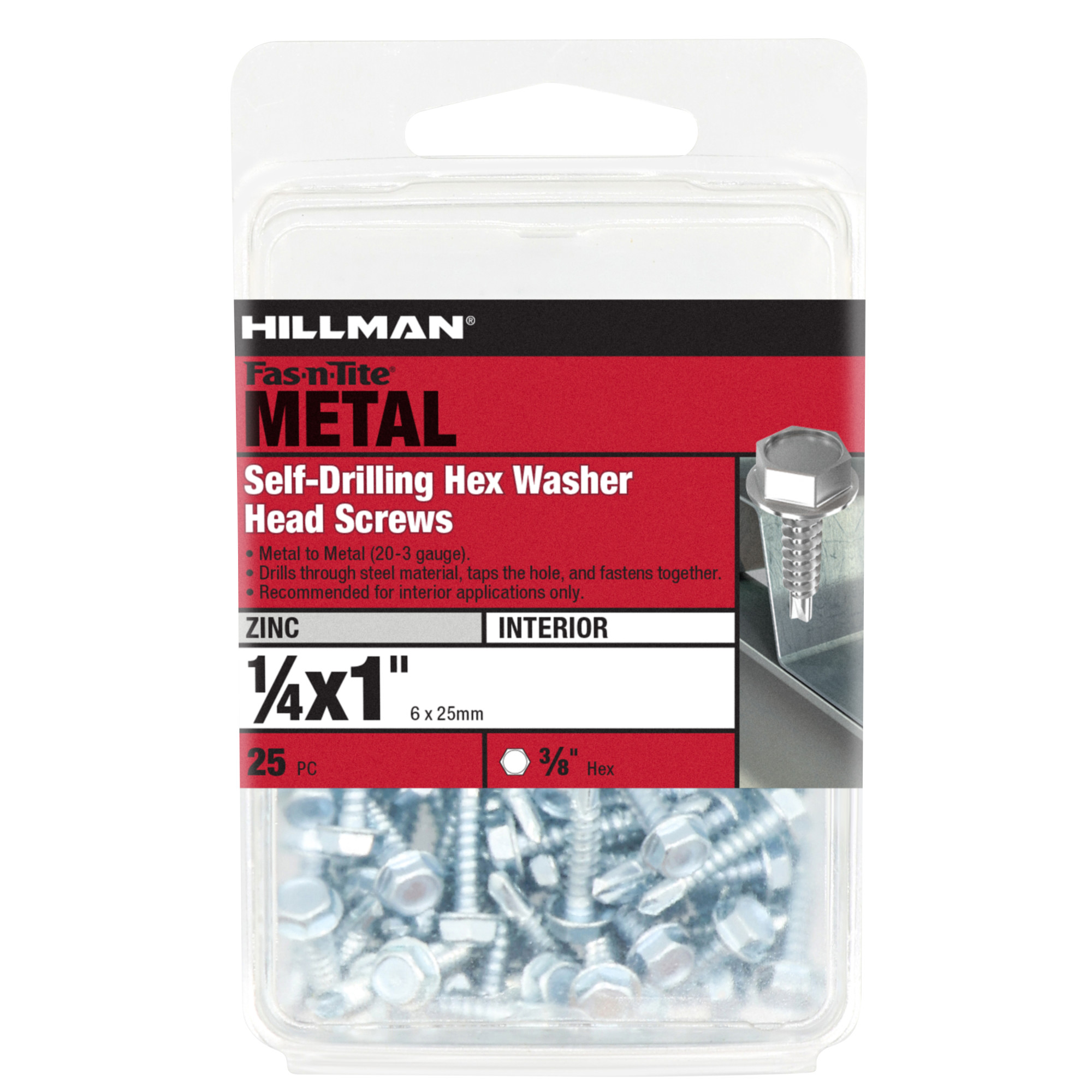Hillman Zinc Hex Washer Head Self Drilling Screws (1/4 in. x 1 in.) - 25 pc