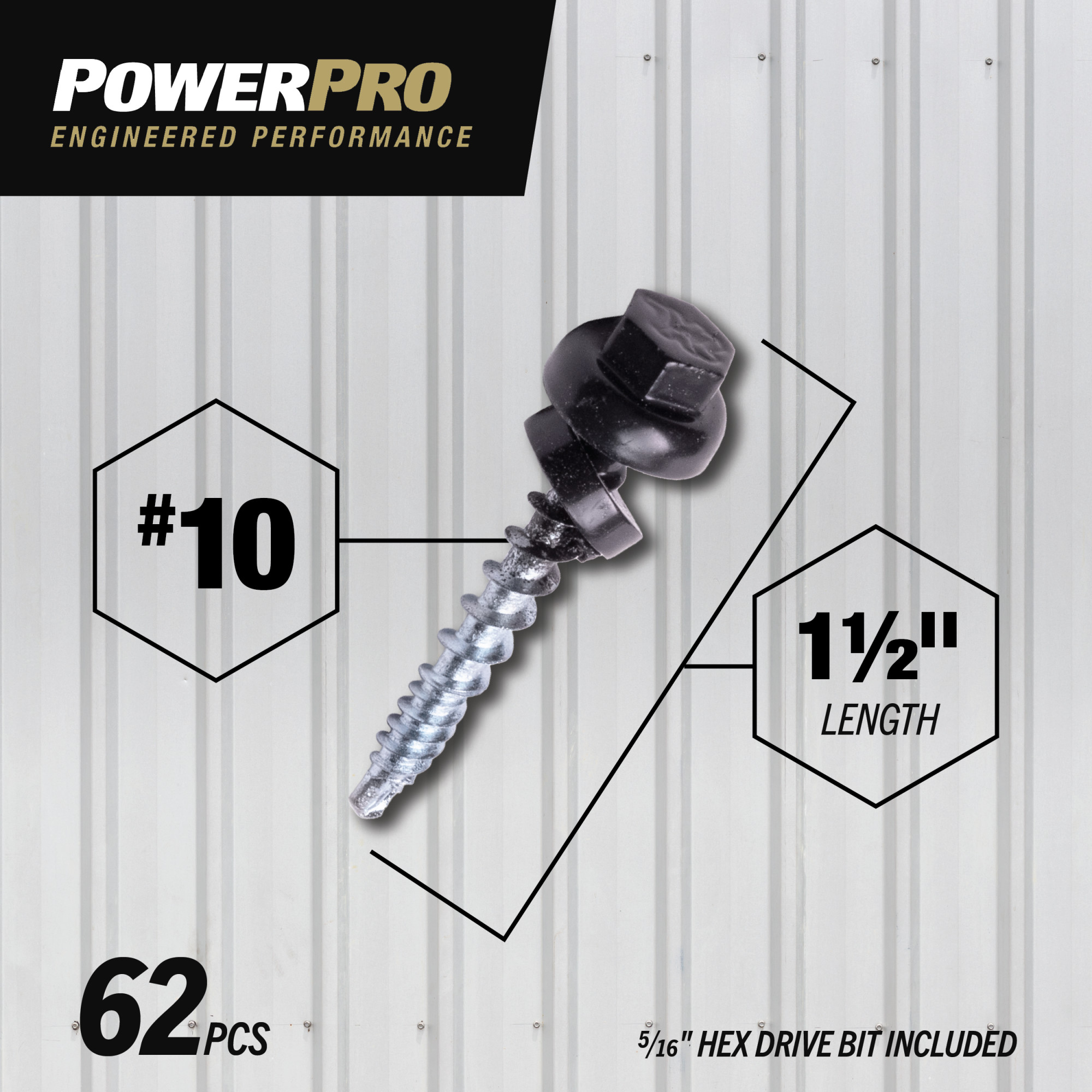 Power Pro Black Self Drilling Metal-to-Wood Roofing Screws (#10 x 1-1/2 in.)-62 pc