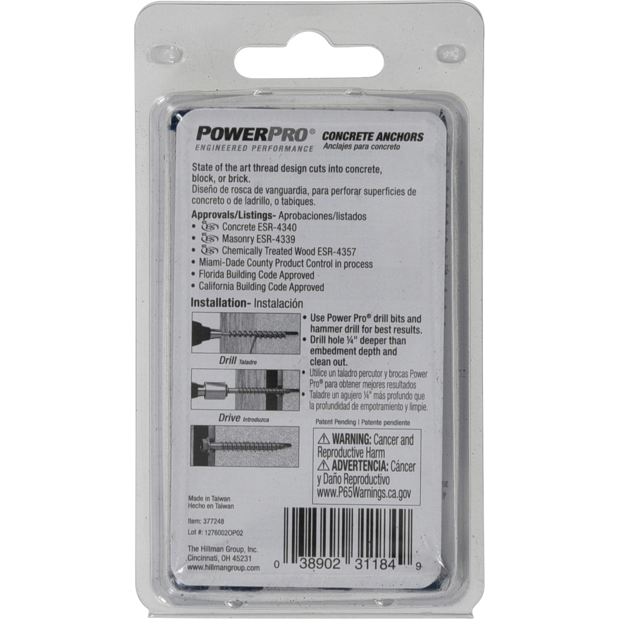 Power Pro Blue Hex Washer-Head Concrete Screw Anchor (1/4 in. x 3-3/4 in.) - 10 pc