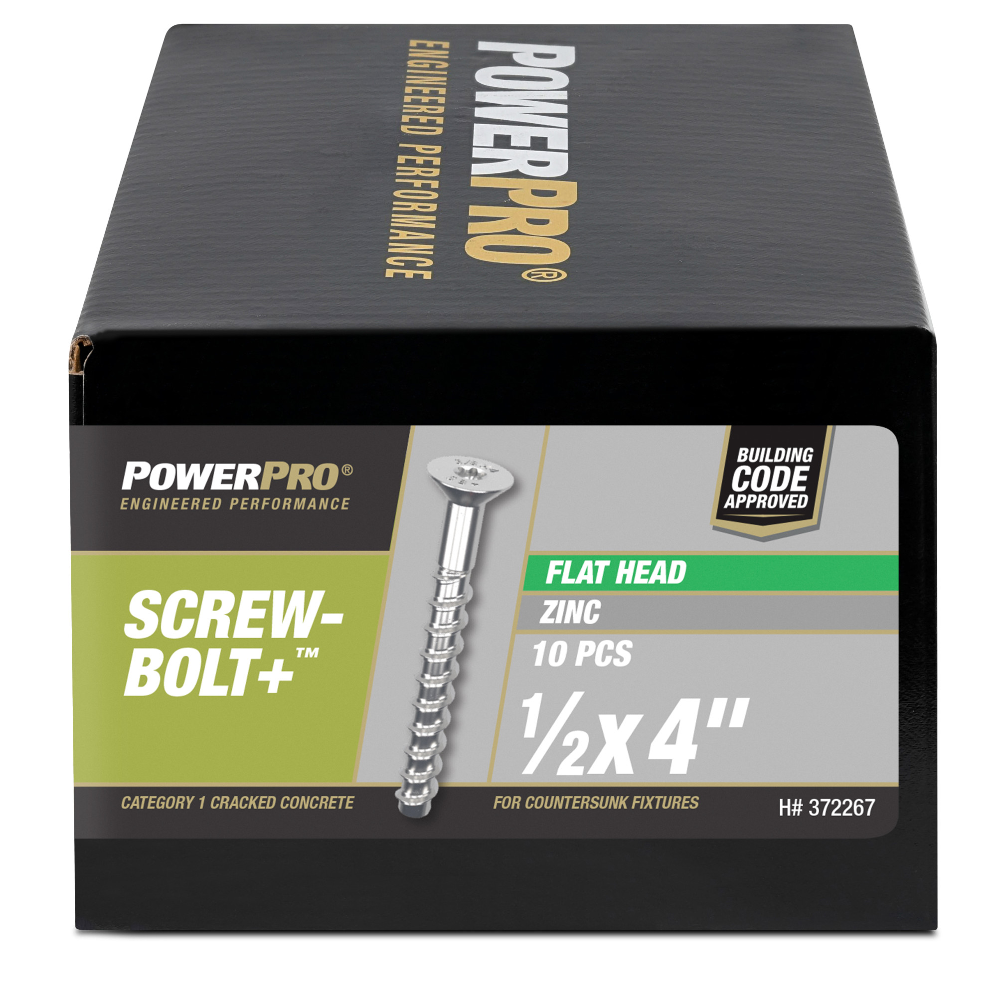 Power Pro Zinc Flat Head Screw-Bolt+ Anchor (1/2 in. x 4 in.) - 10 pc