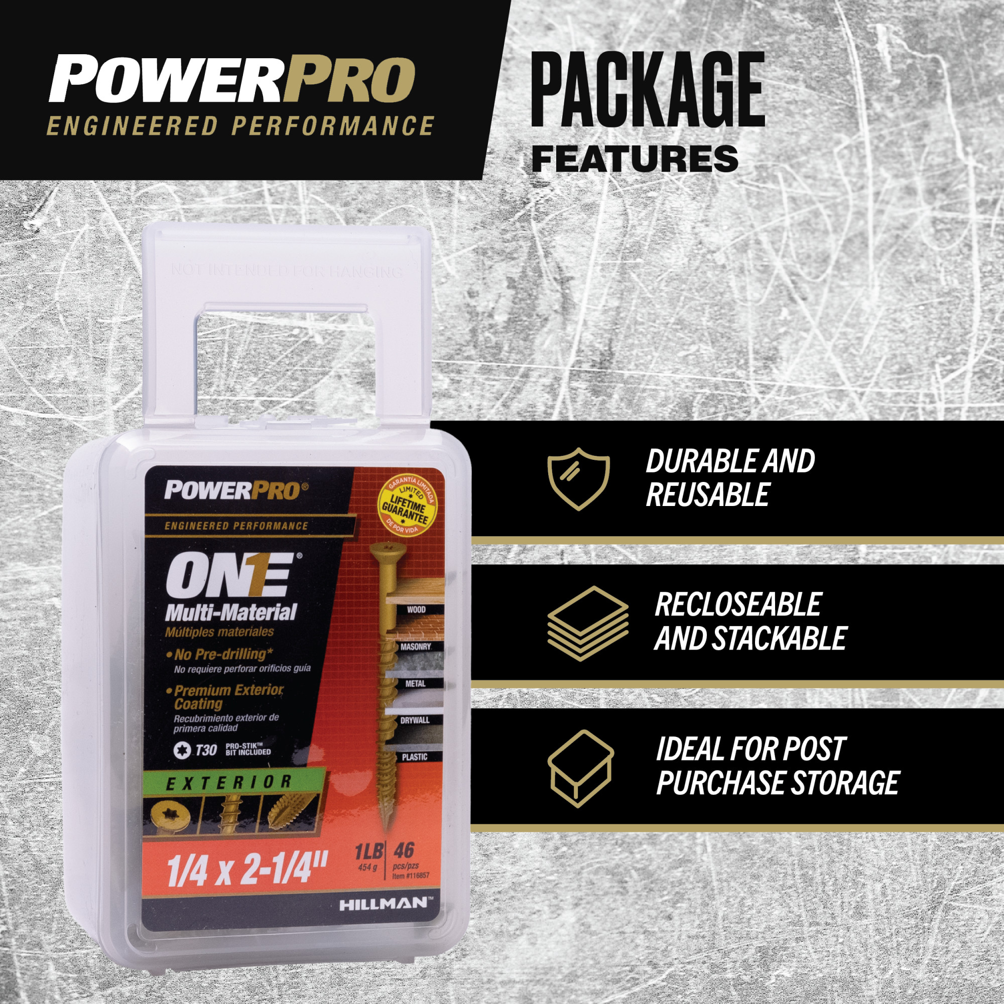 Power Pro ONE Flat Exterior Bronze Multi-Material Screws (1/4 in. x 2-1/4 in.) - 46 pc