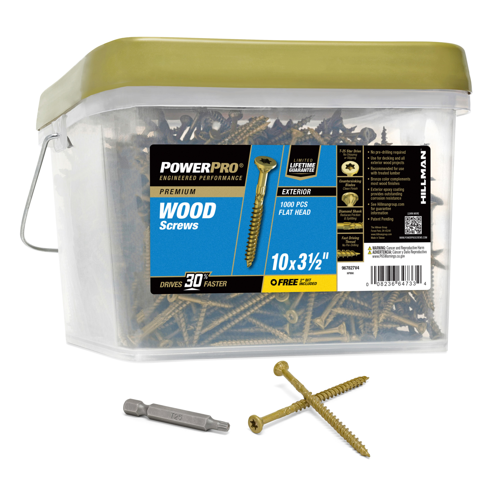 Power Pro Premium Exterior Wood Screws (#10 x 3-1/2 in.) - 1000 pc