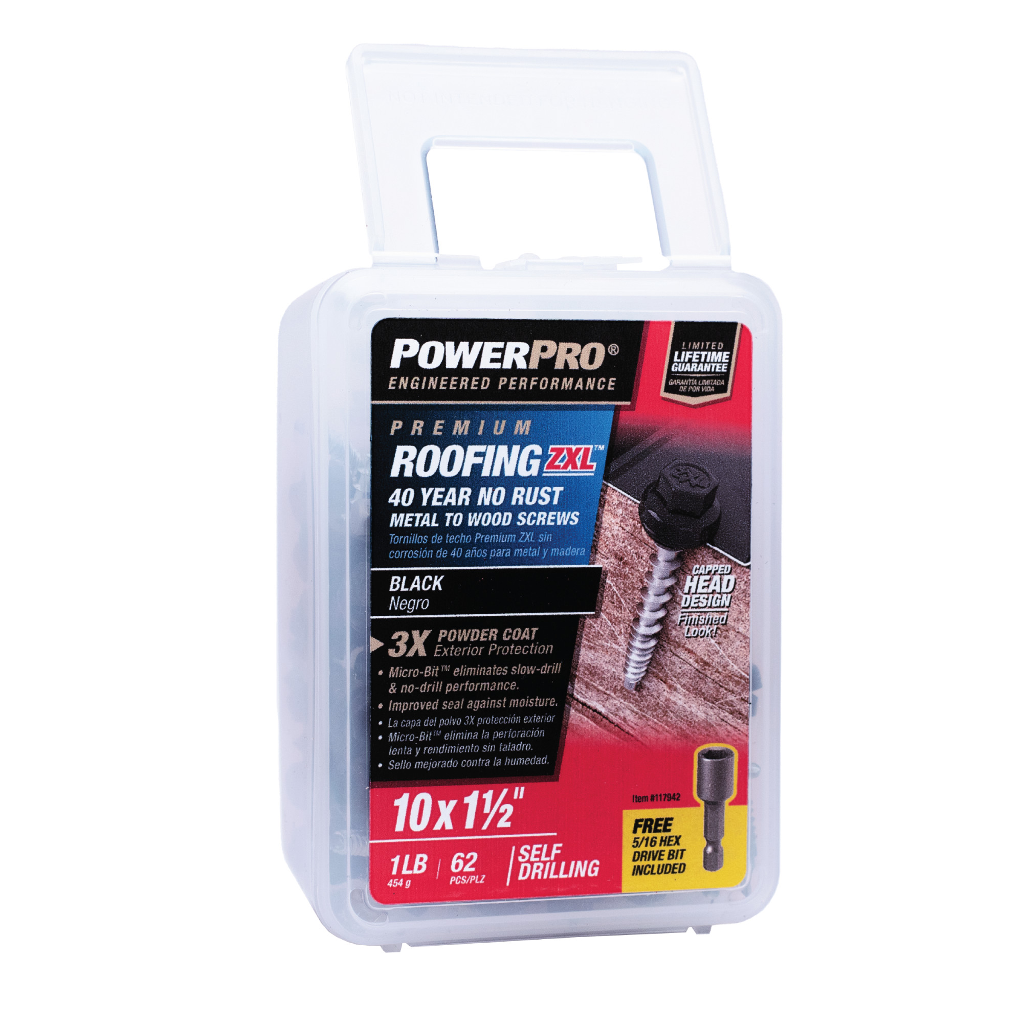 Power Pro Black Self Drilling Metal-to-Wood Roofing Screws (#10 x 1-1/2 in.)-62 pc