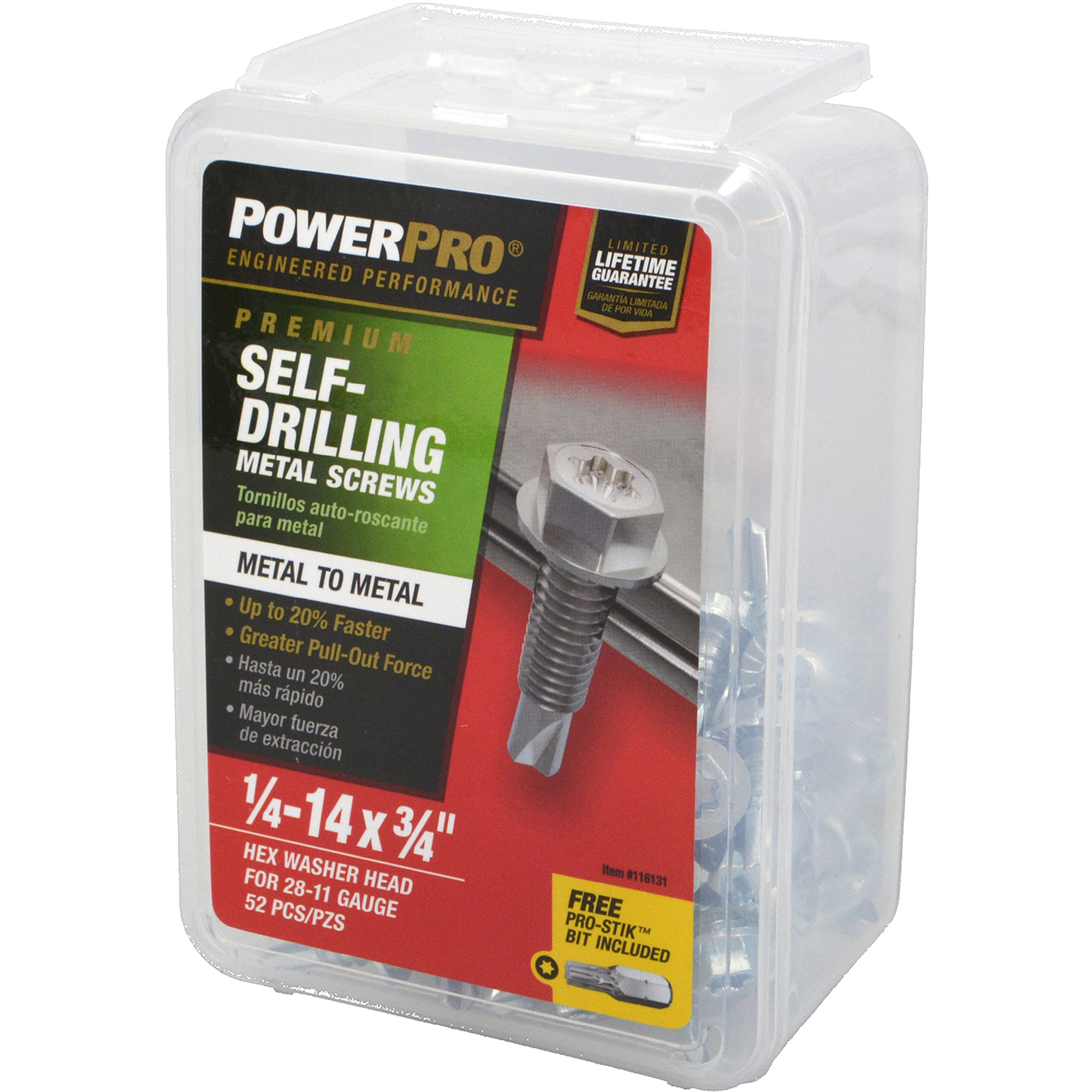 Power Pro Premium Hex Zinc Self-Drilling Screws (1/4 in.-14 x 1-1/4 in.) - 52 pc