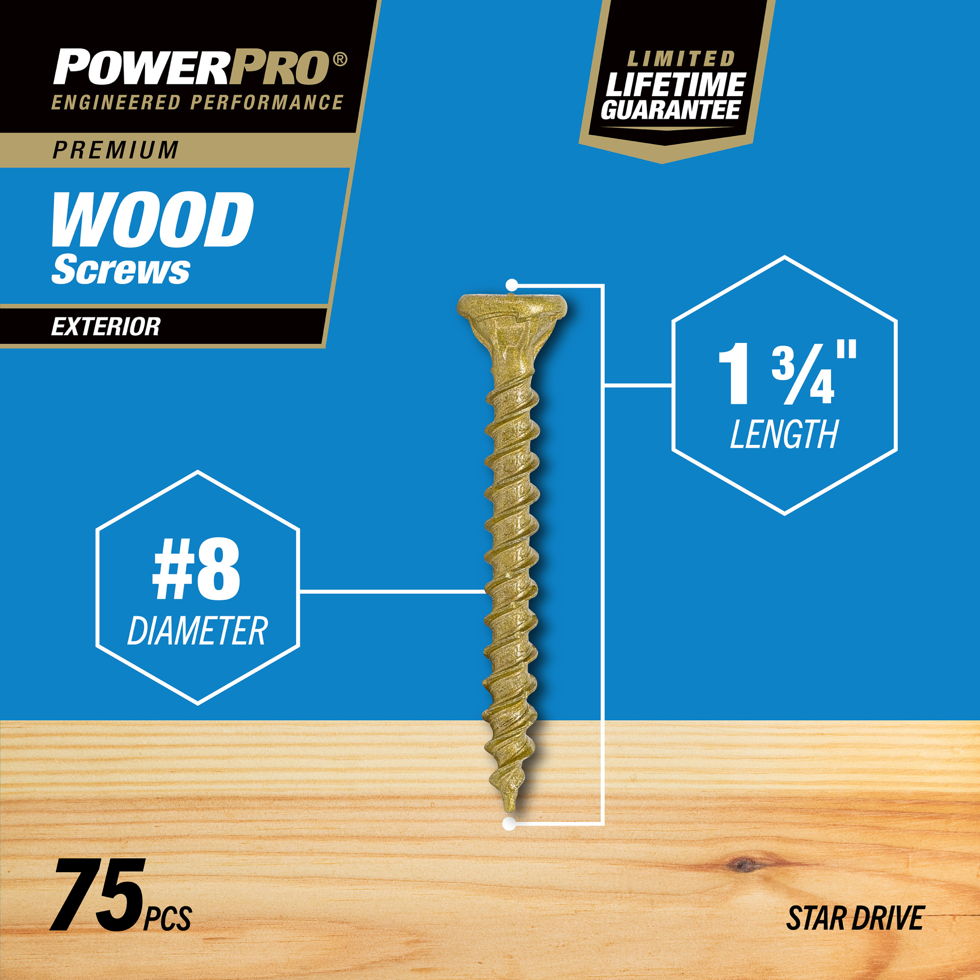 Power Pro Premium Exterior Wood Screws (#8 x 1-3/4 in.) - 75 pc