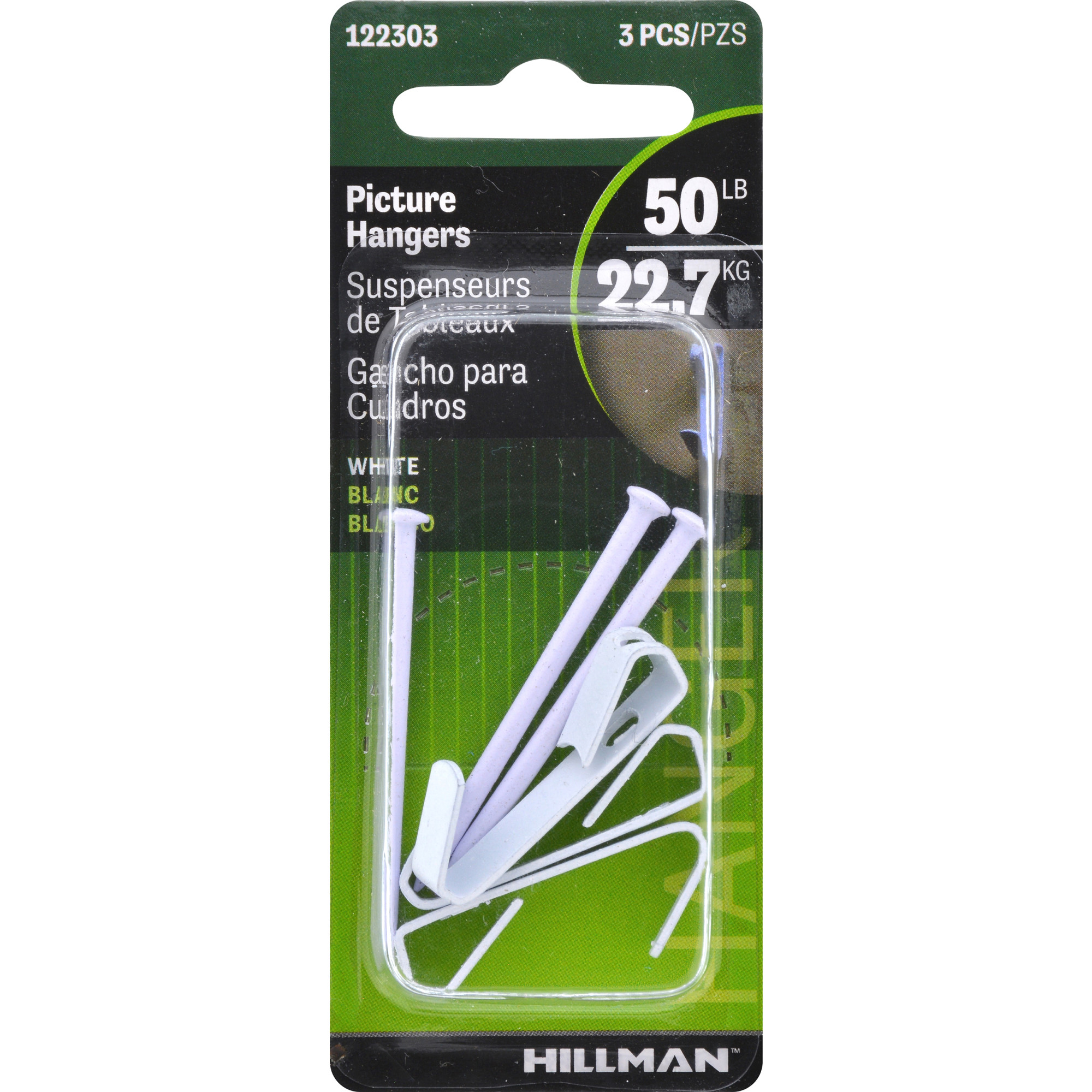 Hillman Conventional Picture Hangers White 50lb 3 Pack