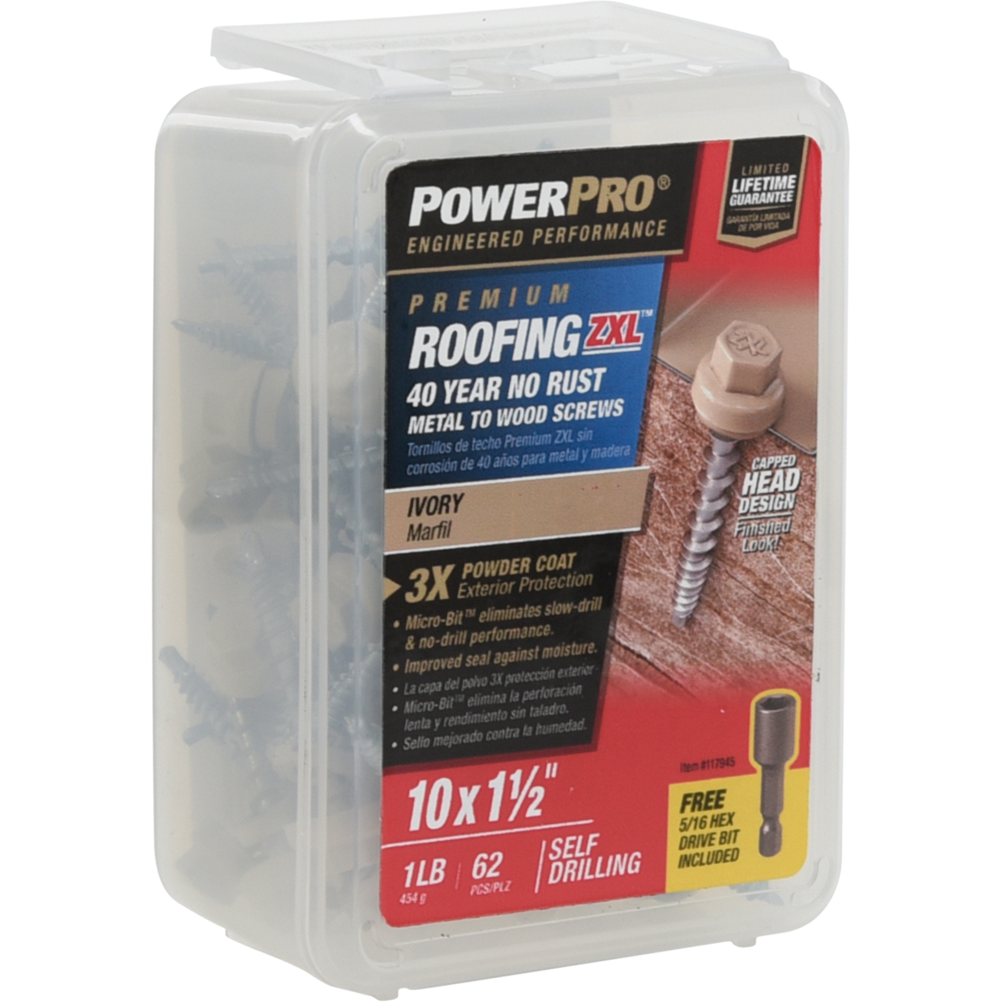 Power Pro Ivory Self Drilling Metal-to-Wood Roofing Screws (#10 x 1-1/2 in.)-62 pc