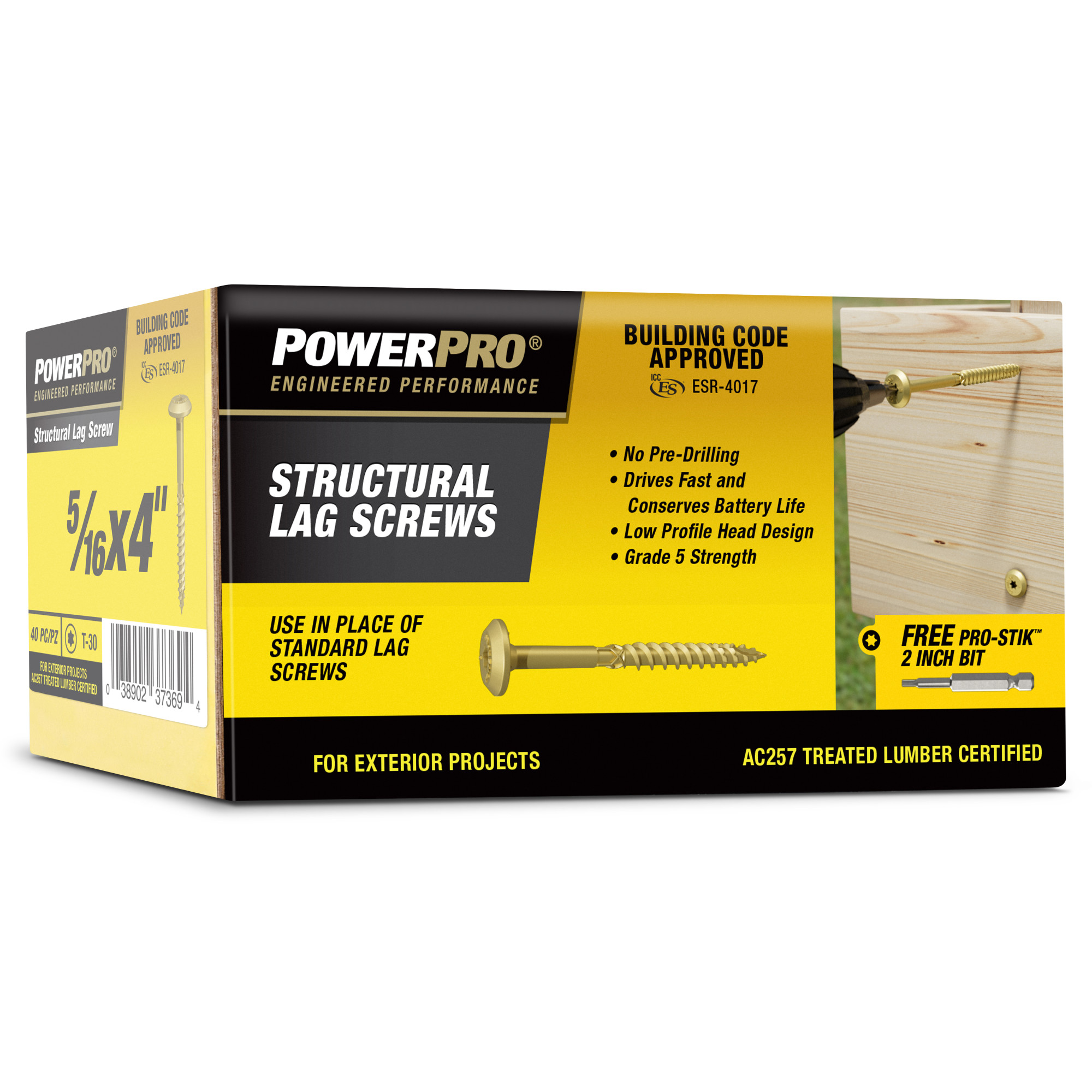 Power Pro Bronze Structural Lag Screws (5/16 in. x 4 in.) - 40 pc