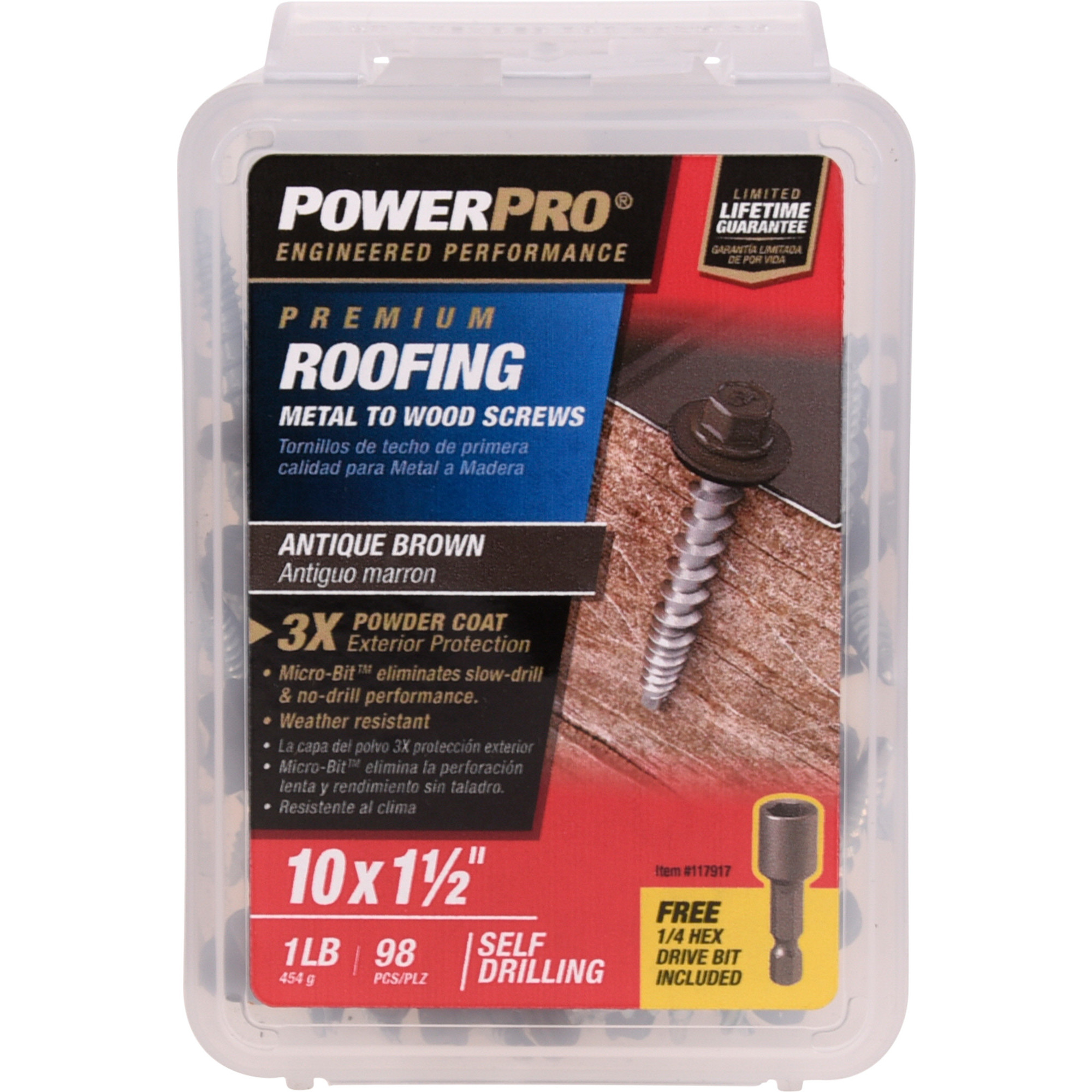 Power Pro Bronze Metal Self Drilling Roofing Screws (#10 x 1-1/2 in.) - 98 pc