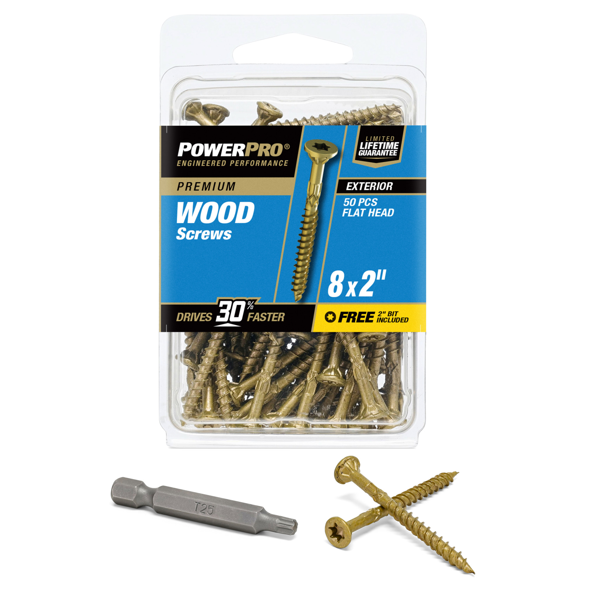 Power Pro Premium Exterior Wood Screws (#8 x 2 in.) - 50 pc
