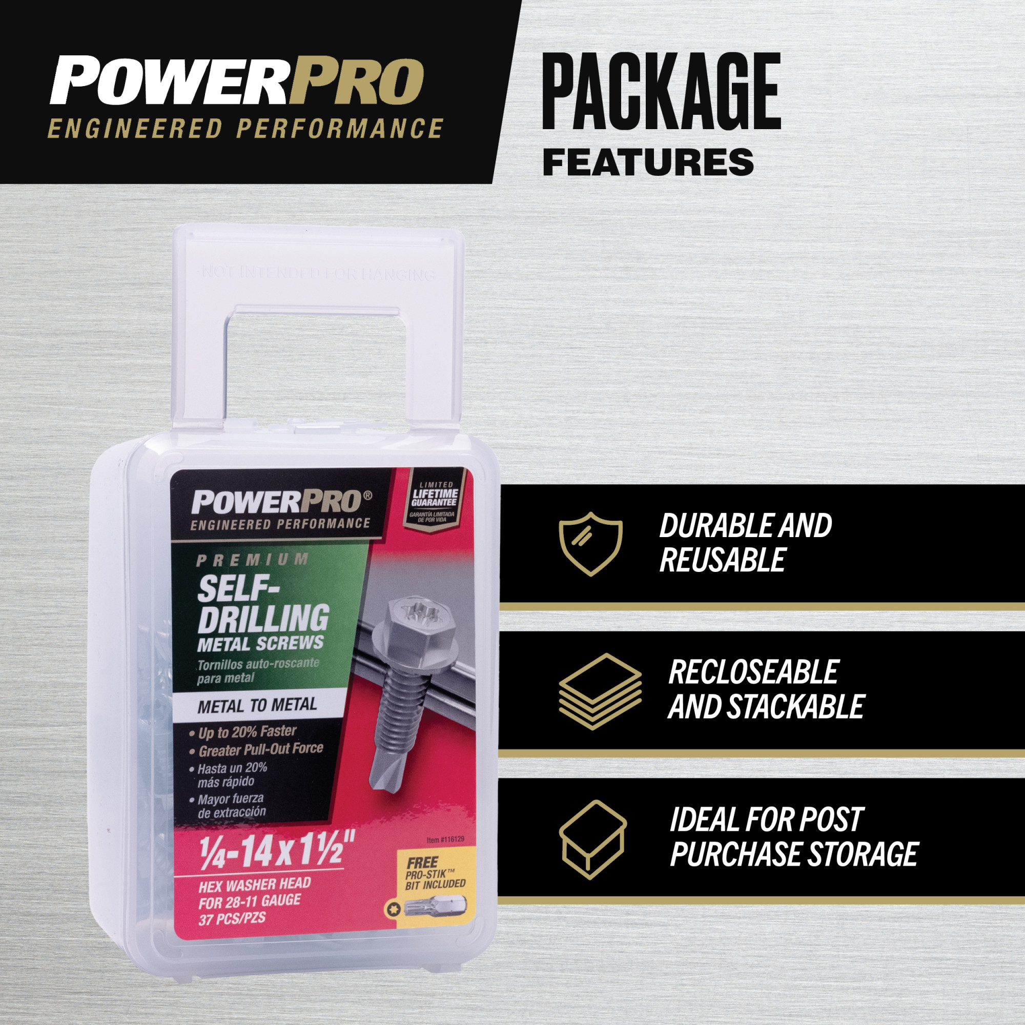 Power Pro Premium Hex Zinc Self-Drilling Screws (1/4 in.-14 x 1-1/2 in.) - 37 pc