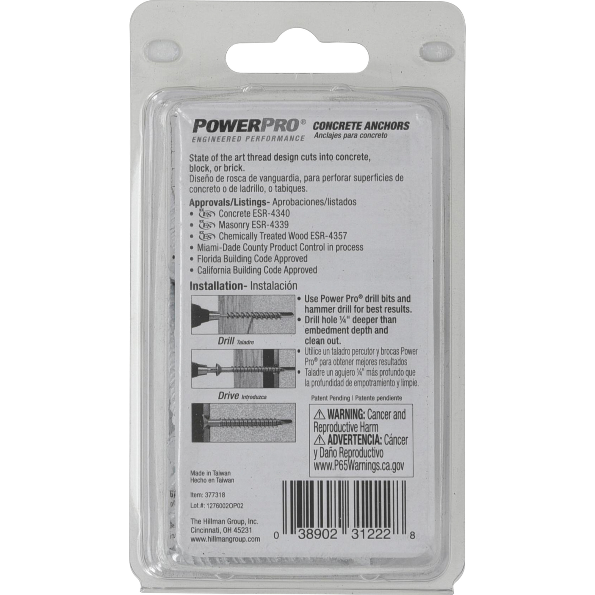 Power Pro White Flat-Head Concrete Screw Anchor (1/4 in. x 1-3/4 in.) - 18 pc