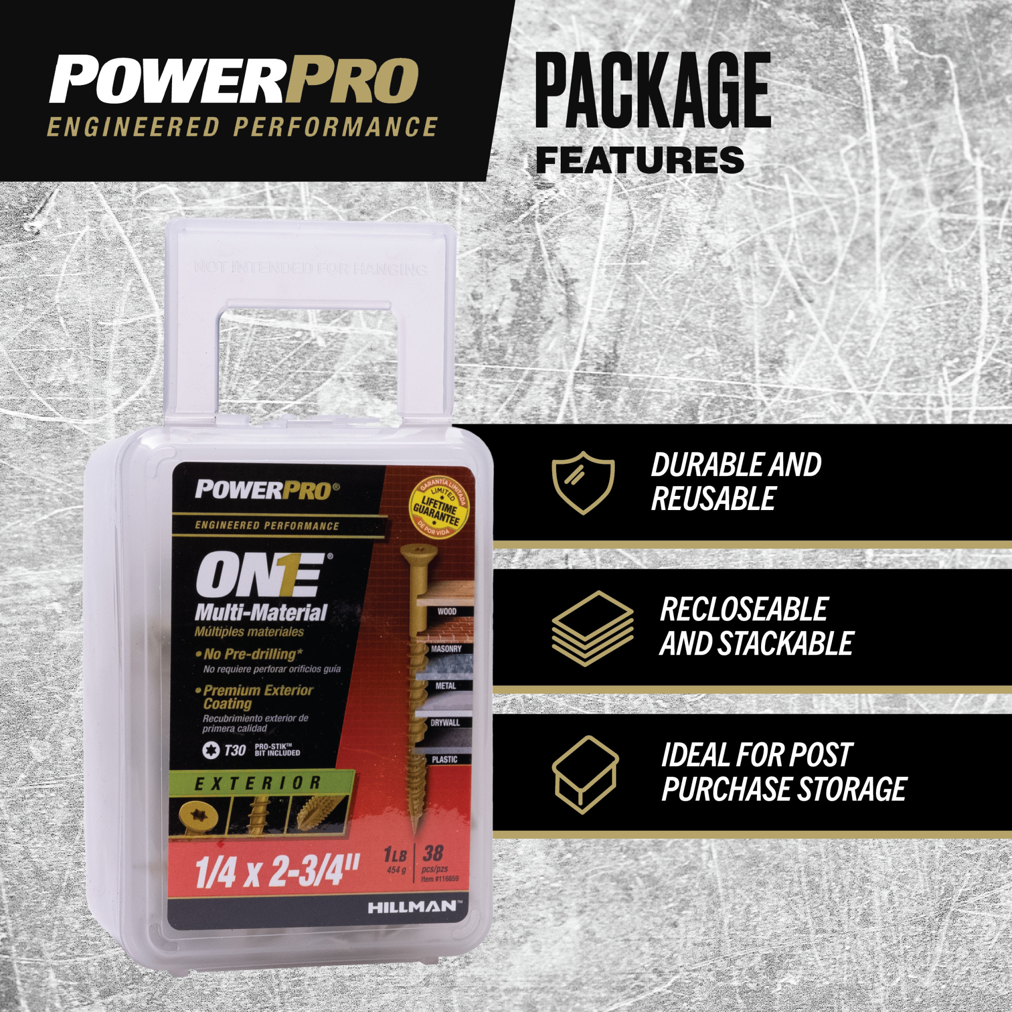 Power Pro ONE Flat Exterior Bronze Multi-Material Screws (1/4 in. x 2-3/4 in.) - 38 pc