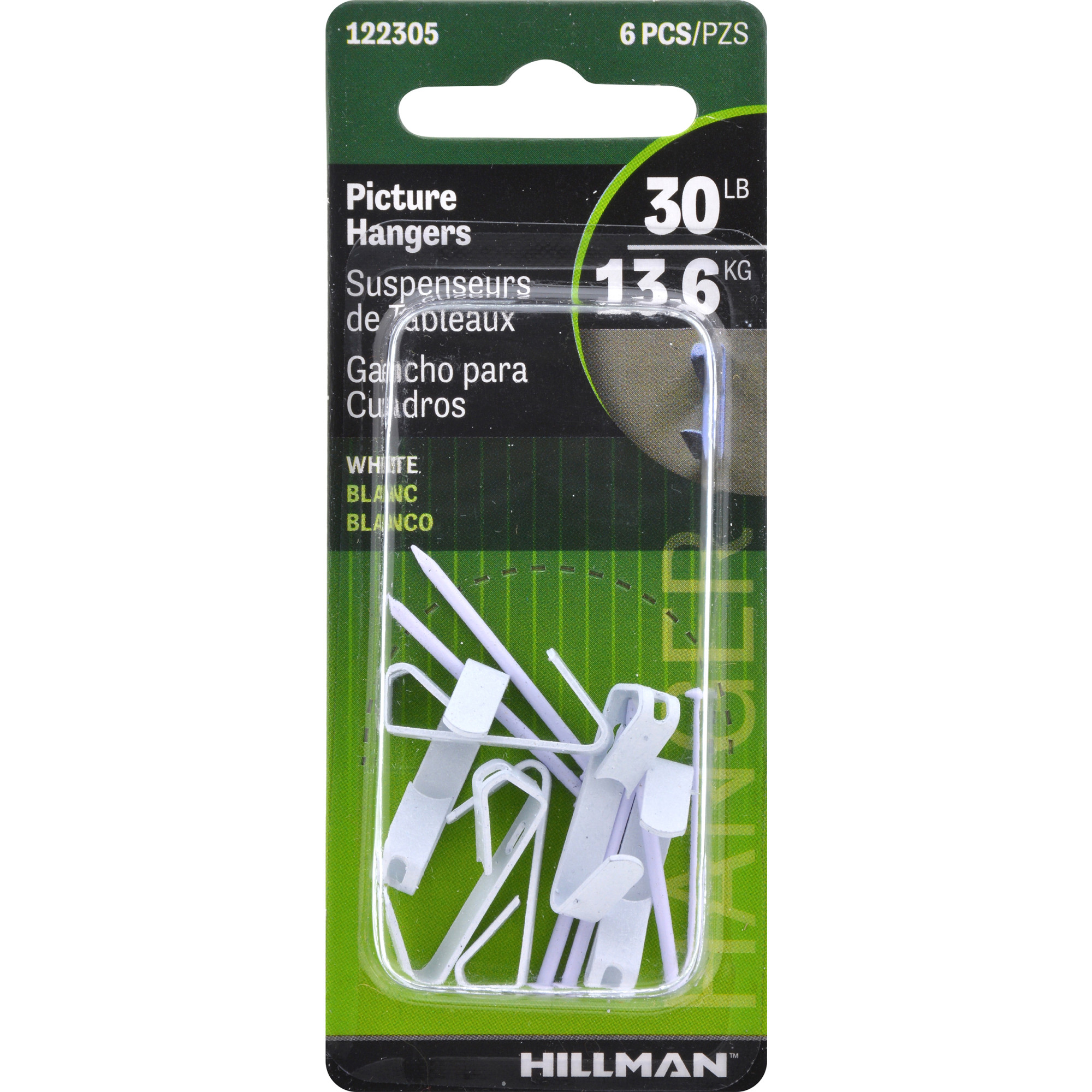 Hillman Conventional Picture Hangers White 30lb 6 Pack