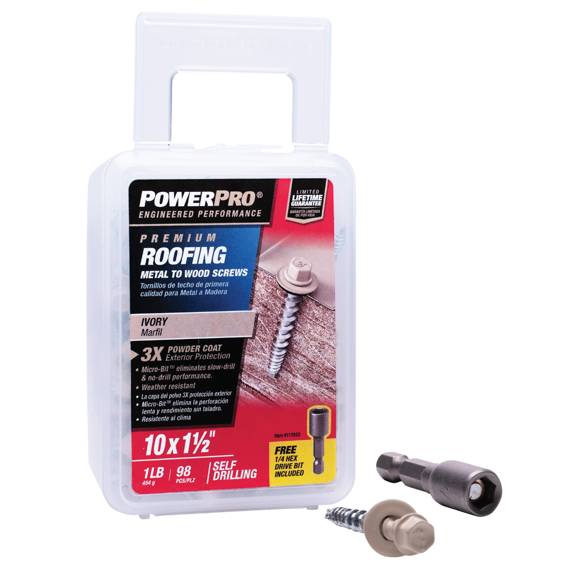 Power Pro Ivory Self Drilling Metal-to-Wood Roofing Screws (#10 x 1-1/2 in.)-98 pc