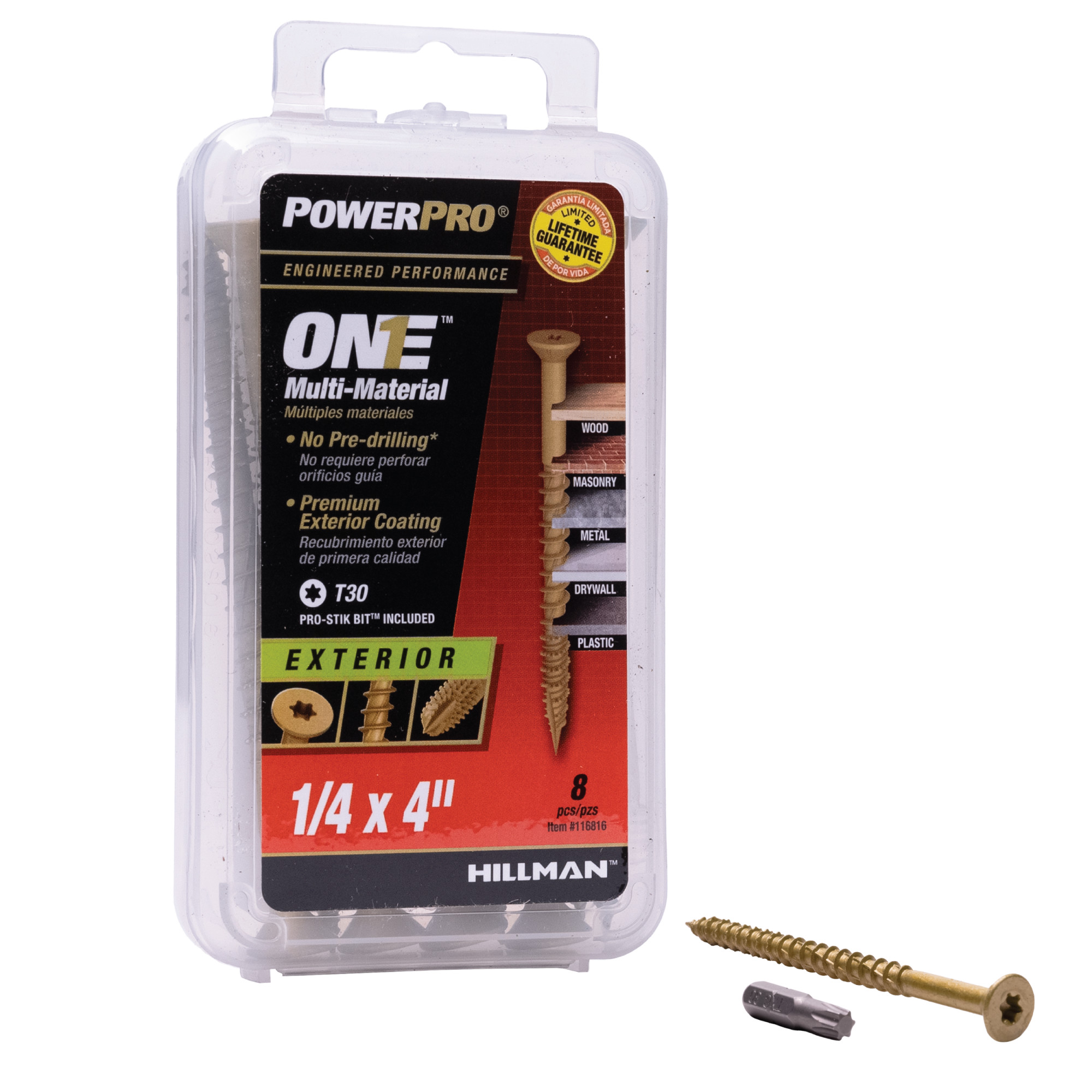 Power Pro ONE Flat Exterior Bronze Multi-Material Screws (1/4 in. x 4 in.) - 8pc