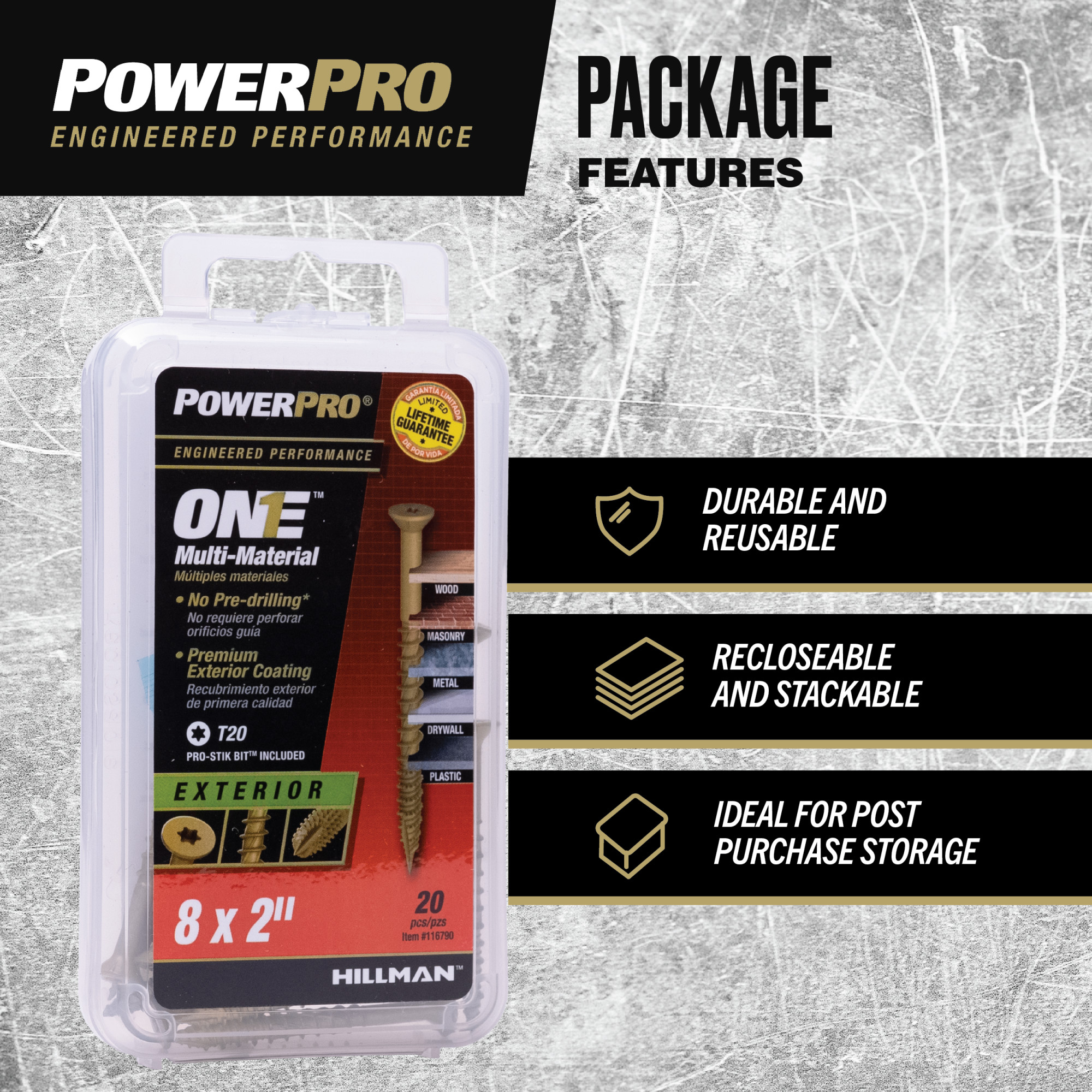 Power Pro ONE Flat Exterior Bronze Multi-Material Screws (#8 x 2 in.) - 20 pc