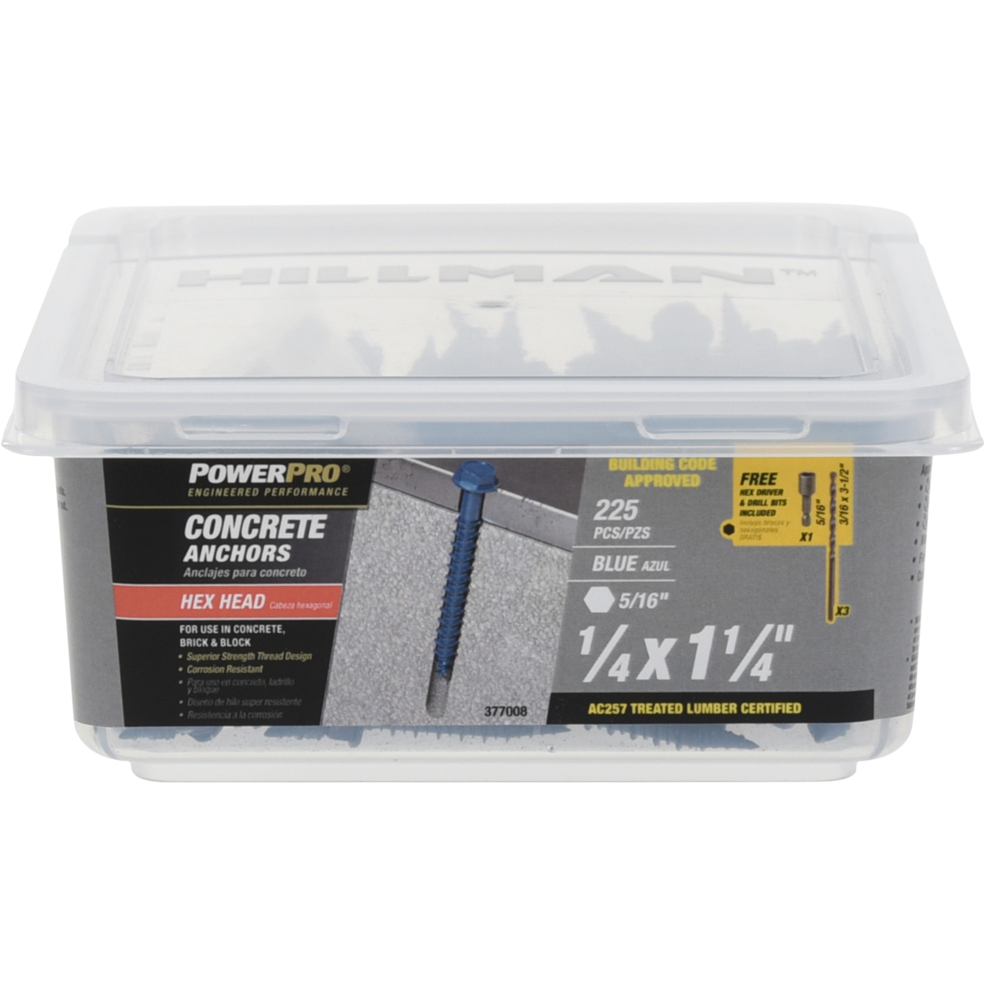 Power Pro Blue Hex Washer-Head Concrete Screw Anchor (1/4 in. x 1-1/4 in.) - 225 pc