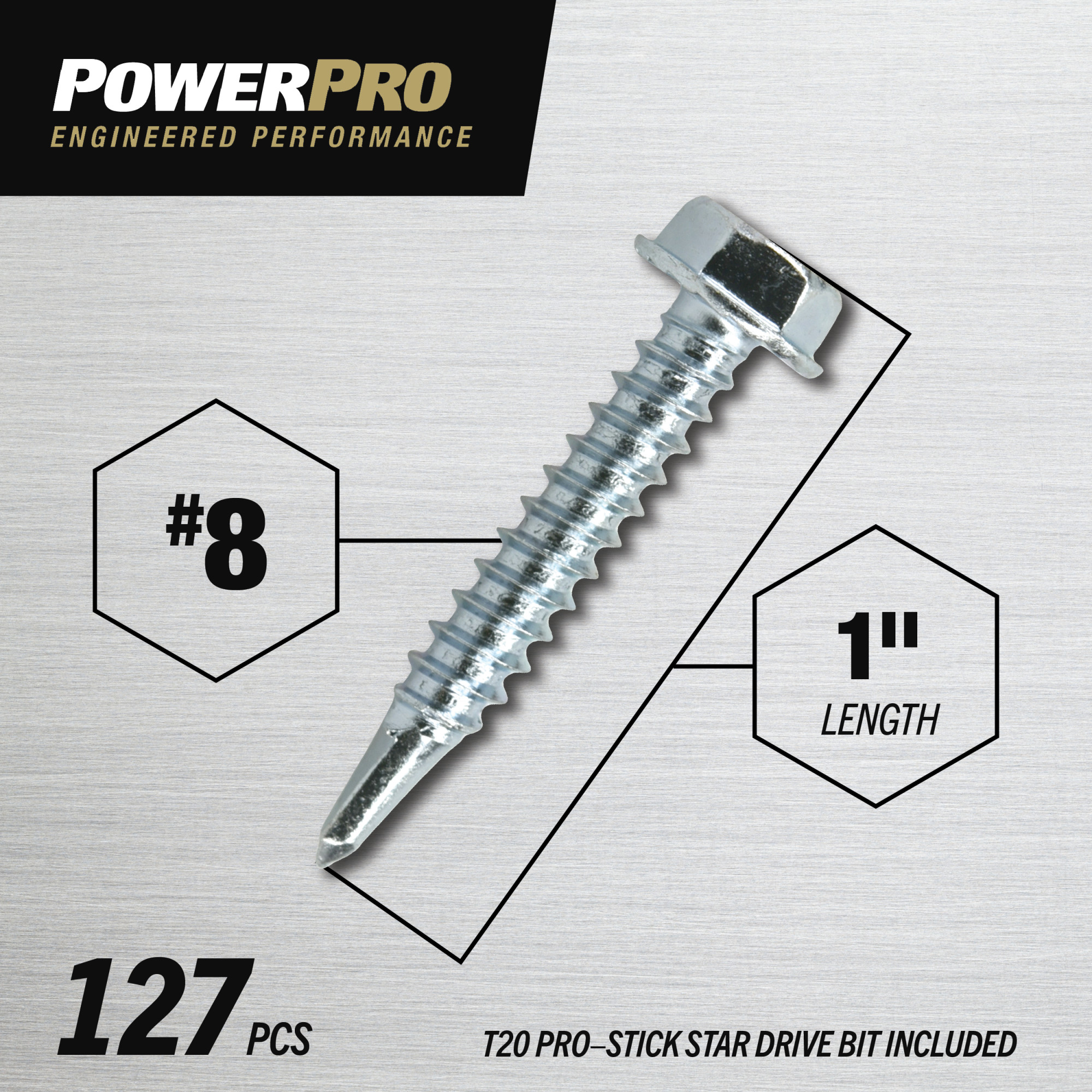 Power Pro Premium Hex Zinc Sheet Metal Self-Drilling Screws (#8-32 x 1 in.) - 127pc