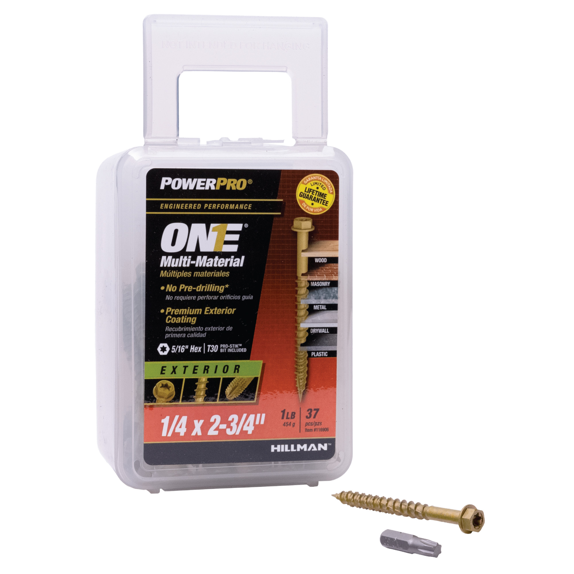 Power Pro ONE Hex Bronze Exterior Multi-Material Screws (1/4 in. x 2-3/4 in.) - 37 pc