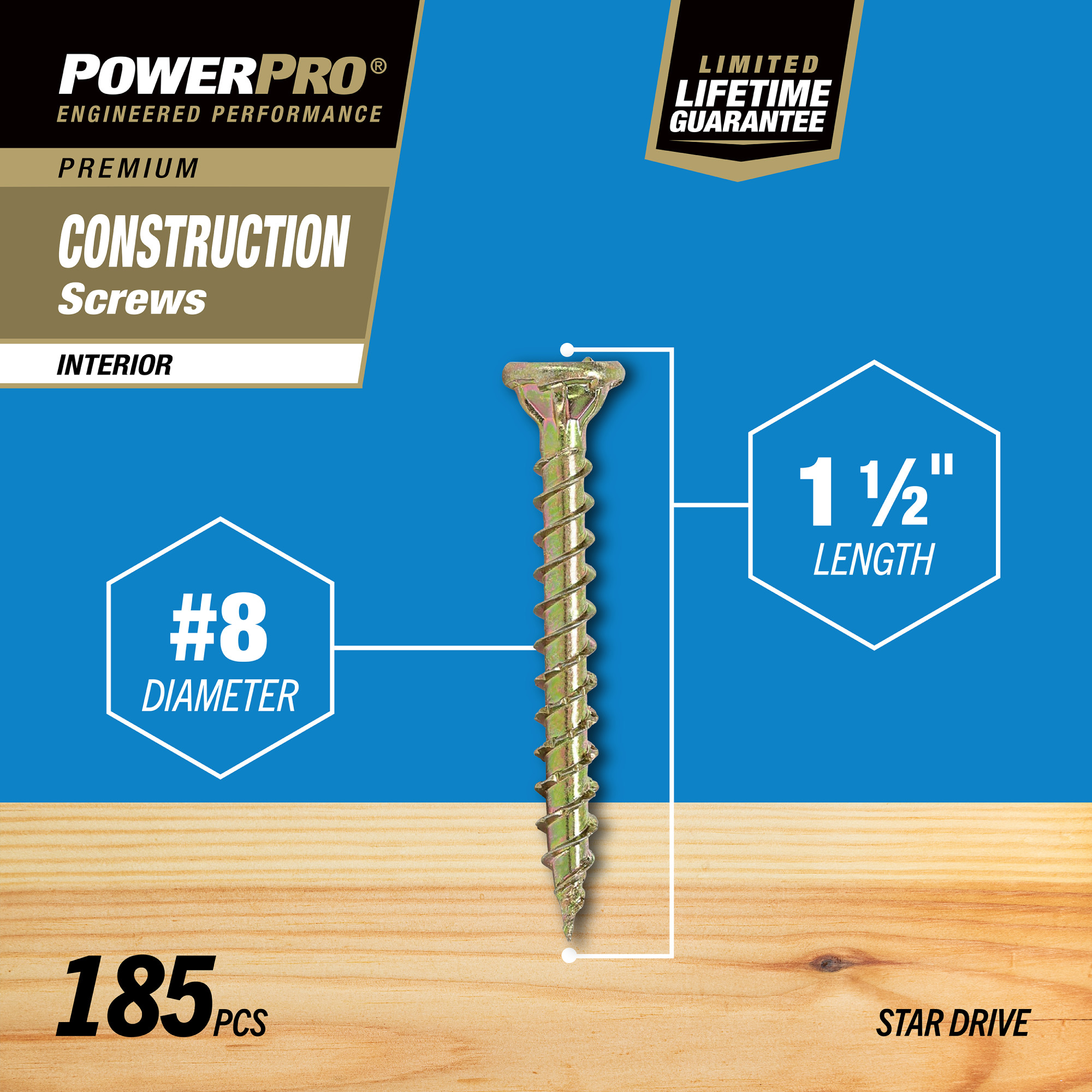 Power Pro Premium Interior Construction Screws (#8 x 1-1/2 in.) - 185 pc