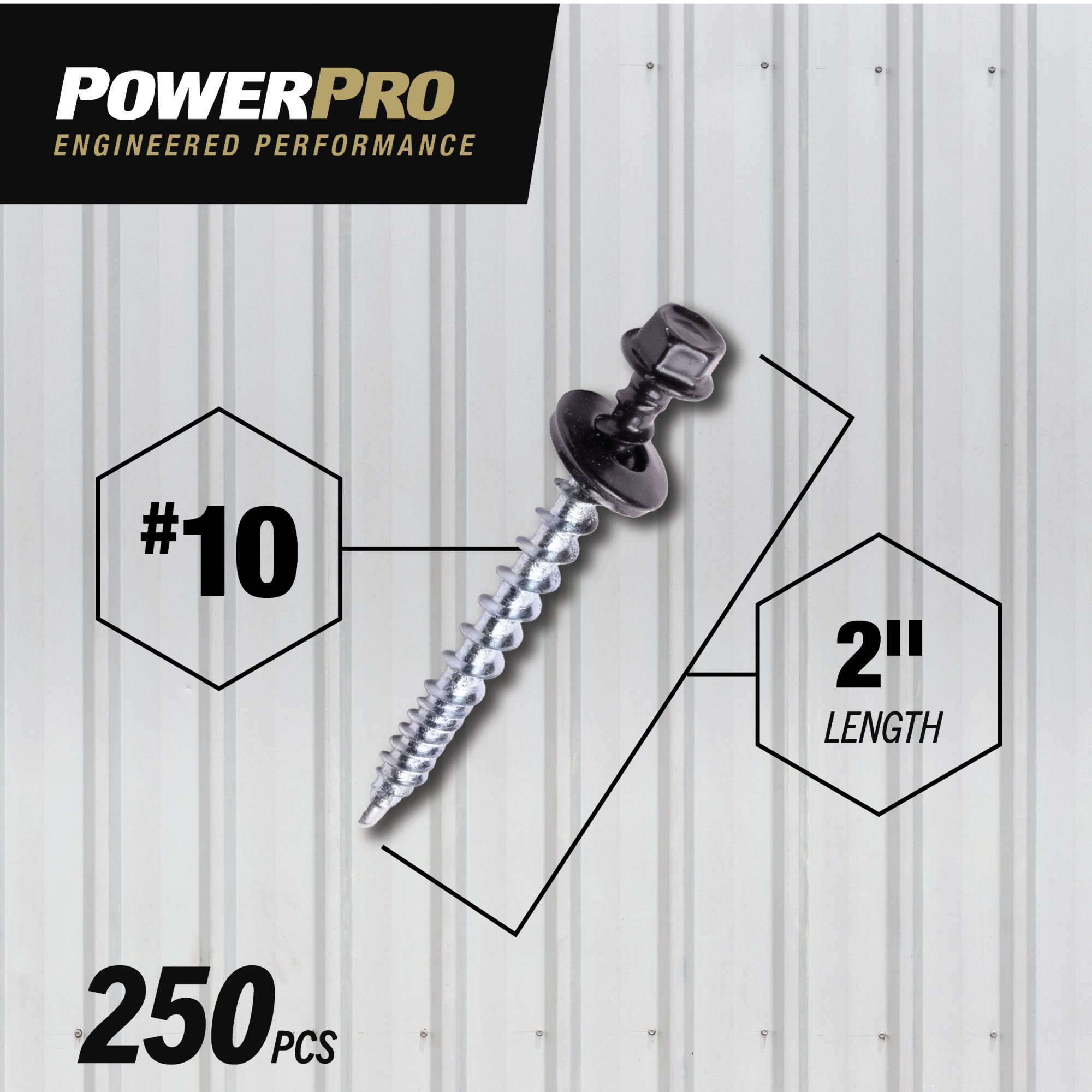 Power Pro Black Self Drilling Metal-to-Wood Roofing Screws (#10 x 2 in.) - 250 pc