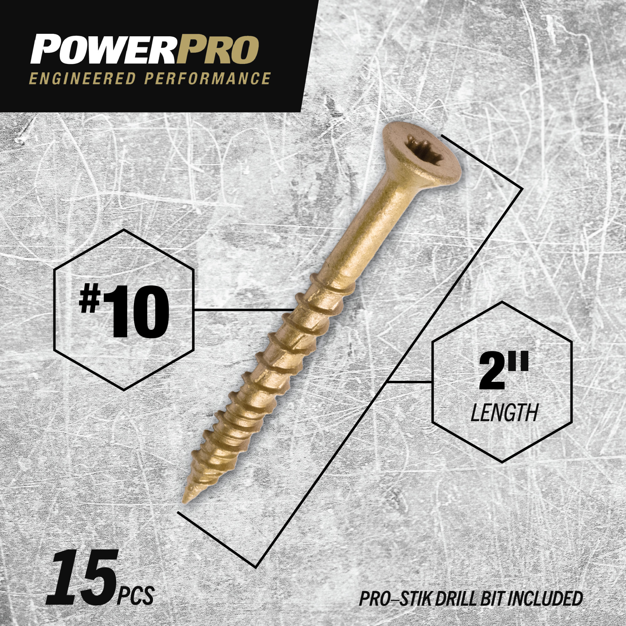 Power Pro ONE Flat Exterior Bronze Multi-Material Screws (#10 x 2 in.) - 15 pc