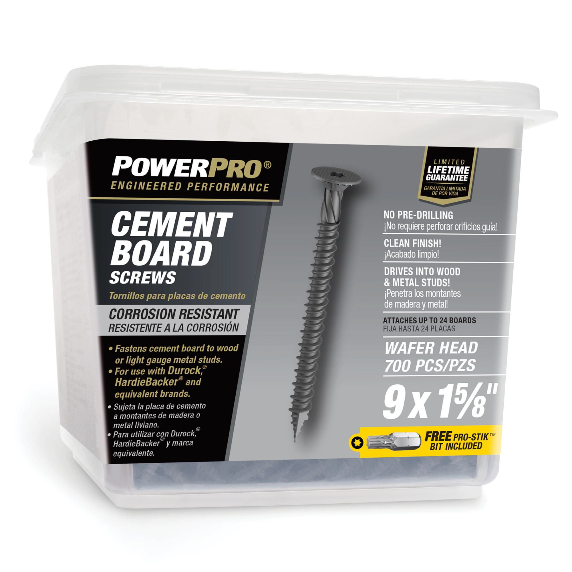 Power Pro Gray Wafer-Head Cement Board Screws (#9 x 1-5/8 in.) - 700 pc