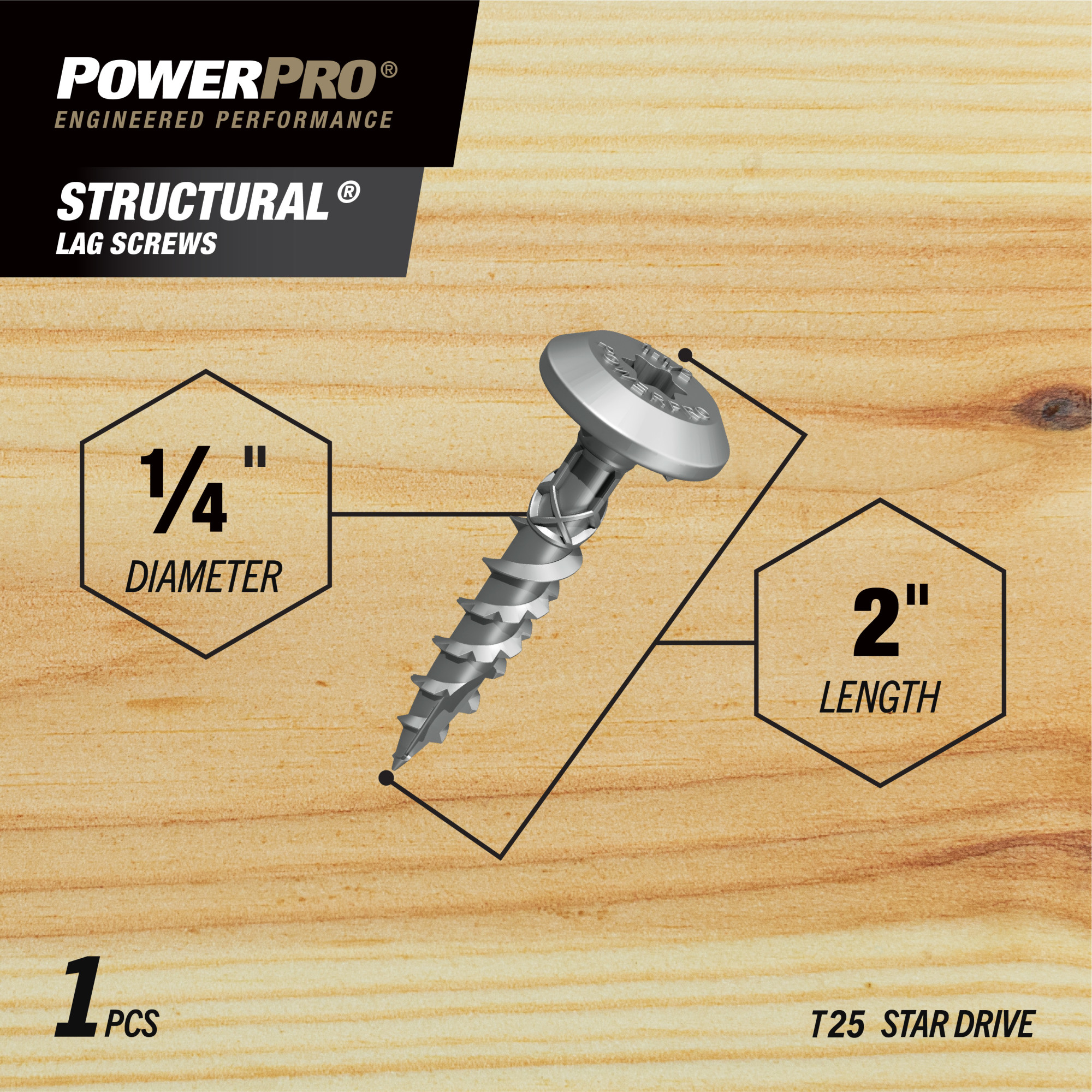Power Pro 316SS Stainless Steel Structural Lag Screws 1/4 in. x 2 in. - 1pc