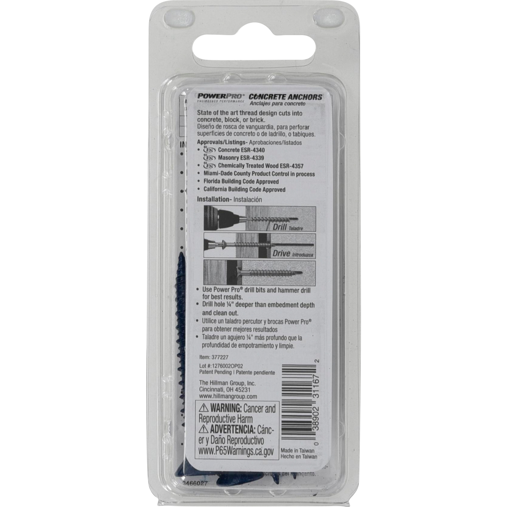 Power Pro Blue Flat-Head Concrete Screw Anchor (1/4 in. x 2-1/4 in.) - 4 pc